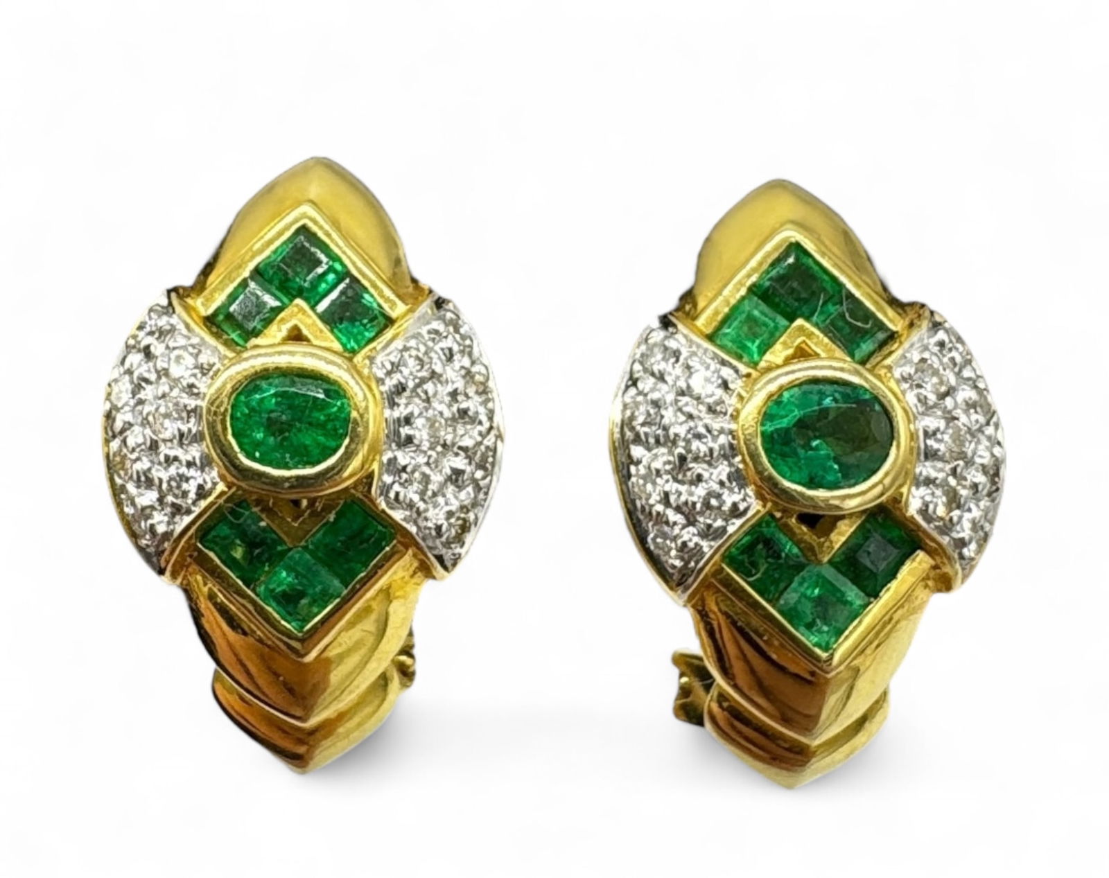18k Yellow Gold Diamond & Emerald Earrings (1 of 3)