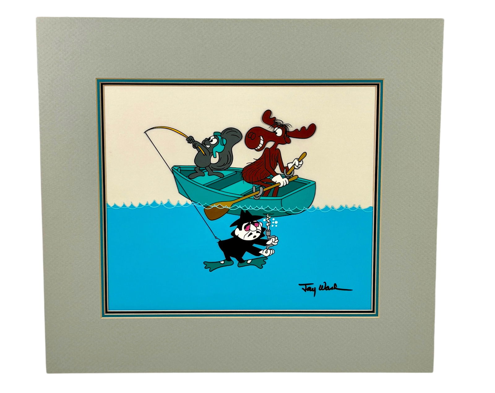 Rocky & Bullwinkle Hand-Inked Fishing Scene Cel (1 of 4)