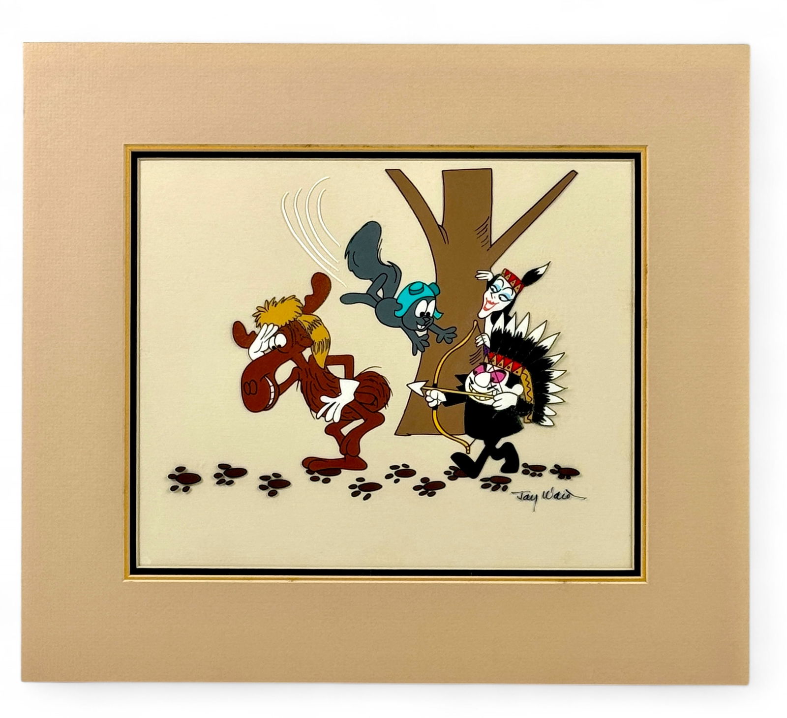 Rocky & Bullwinkle Hand-Inked Bow Scene Cel (1 of 4)