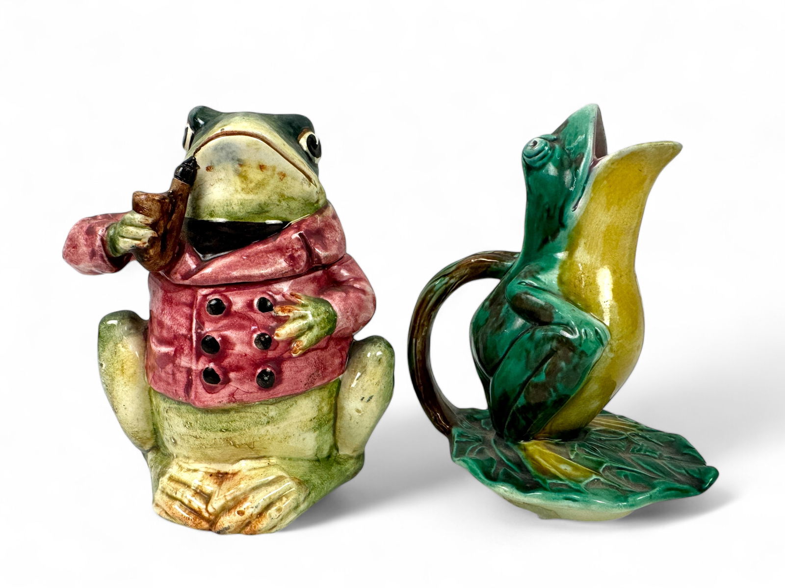 Majolica Frog Tobacco Jar and Frog Pitcher (1 of 4)