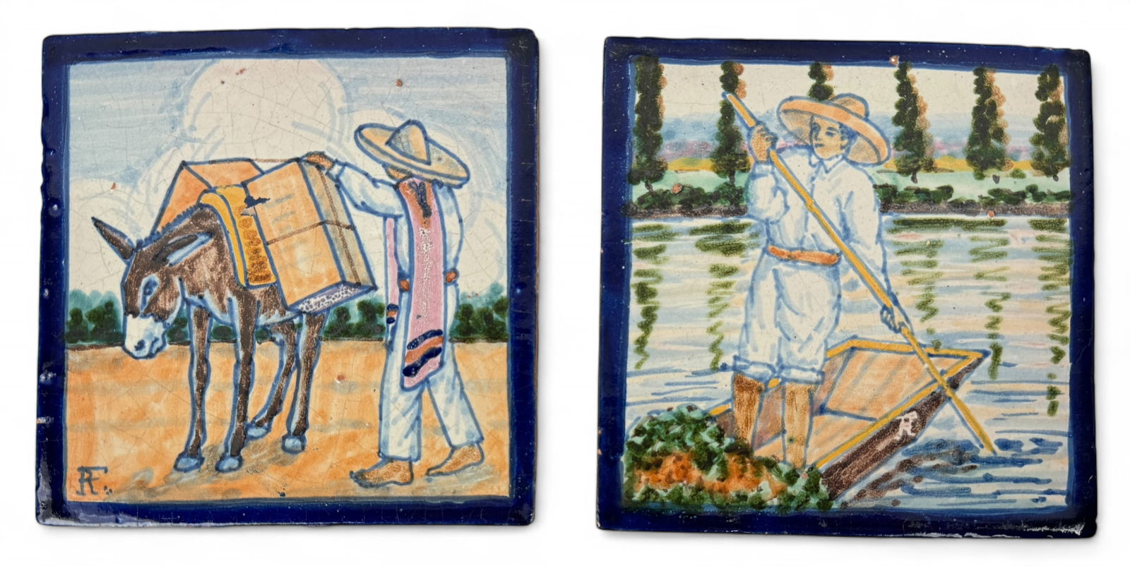 (2) Uriarte Talavera Mexican Art Pottery Tiles (1 of 4)