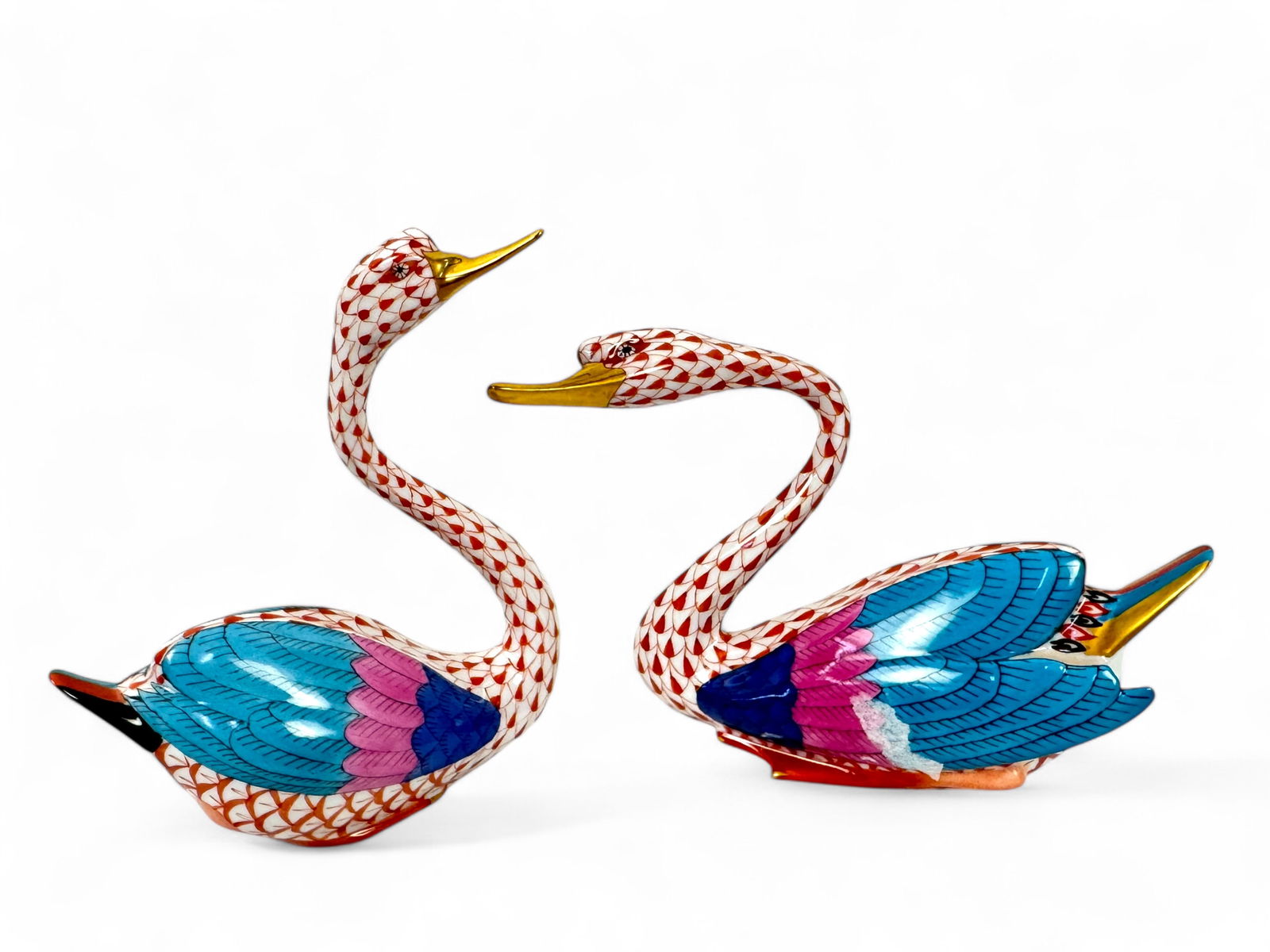 (2) Herend Rust Red Swan Porcelain Figurines (1 of 5)