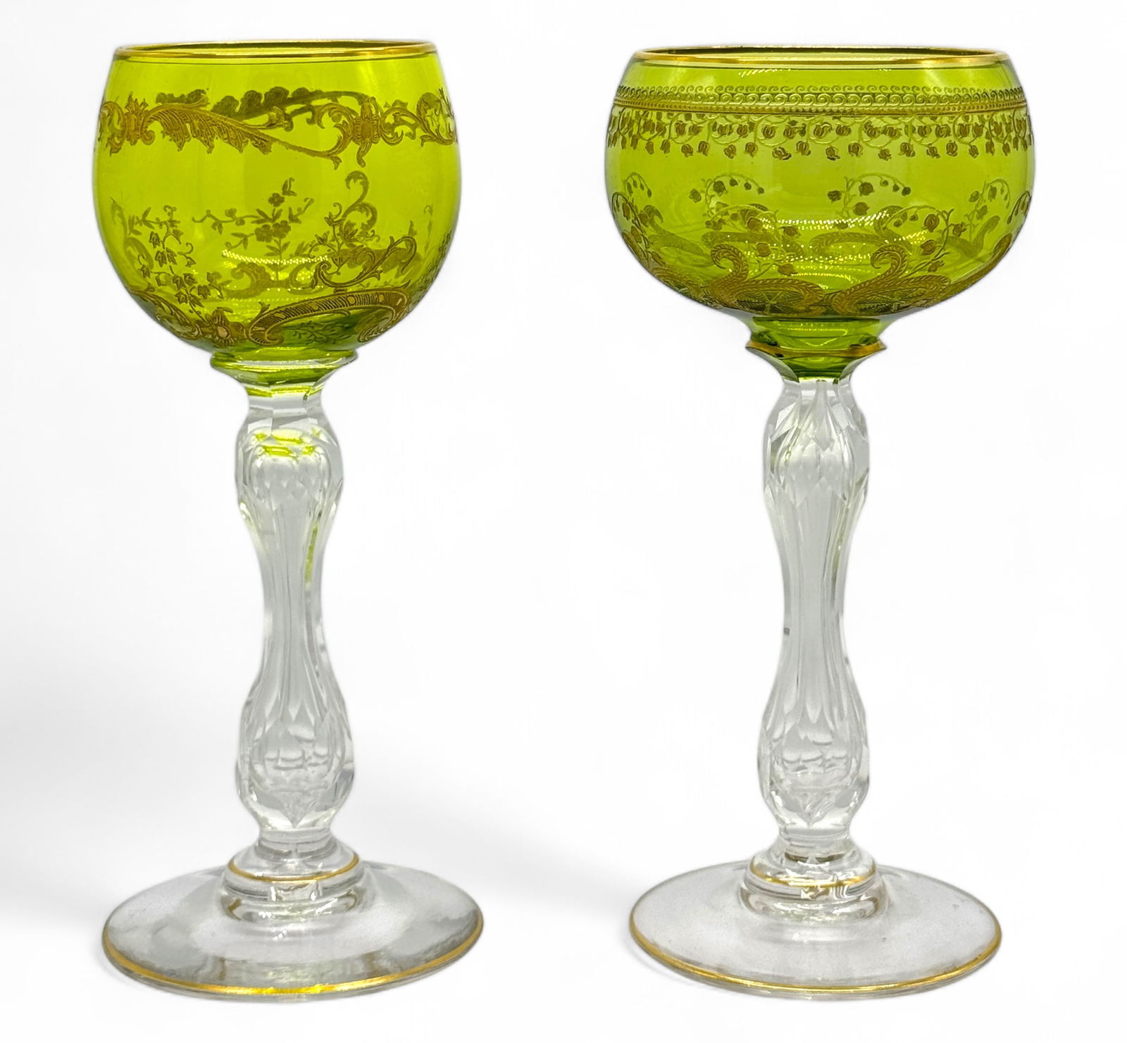 (2) St Louis Style Green Crystal Enameled Goblets (1 of 3)