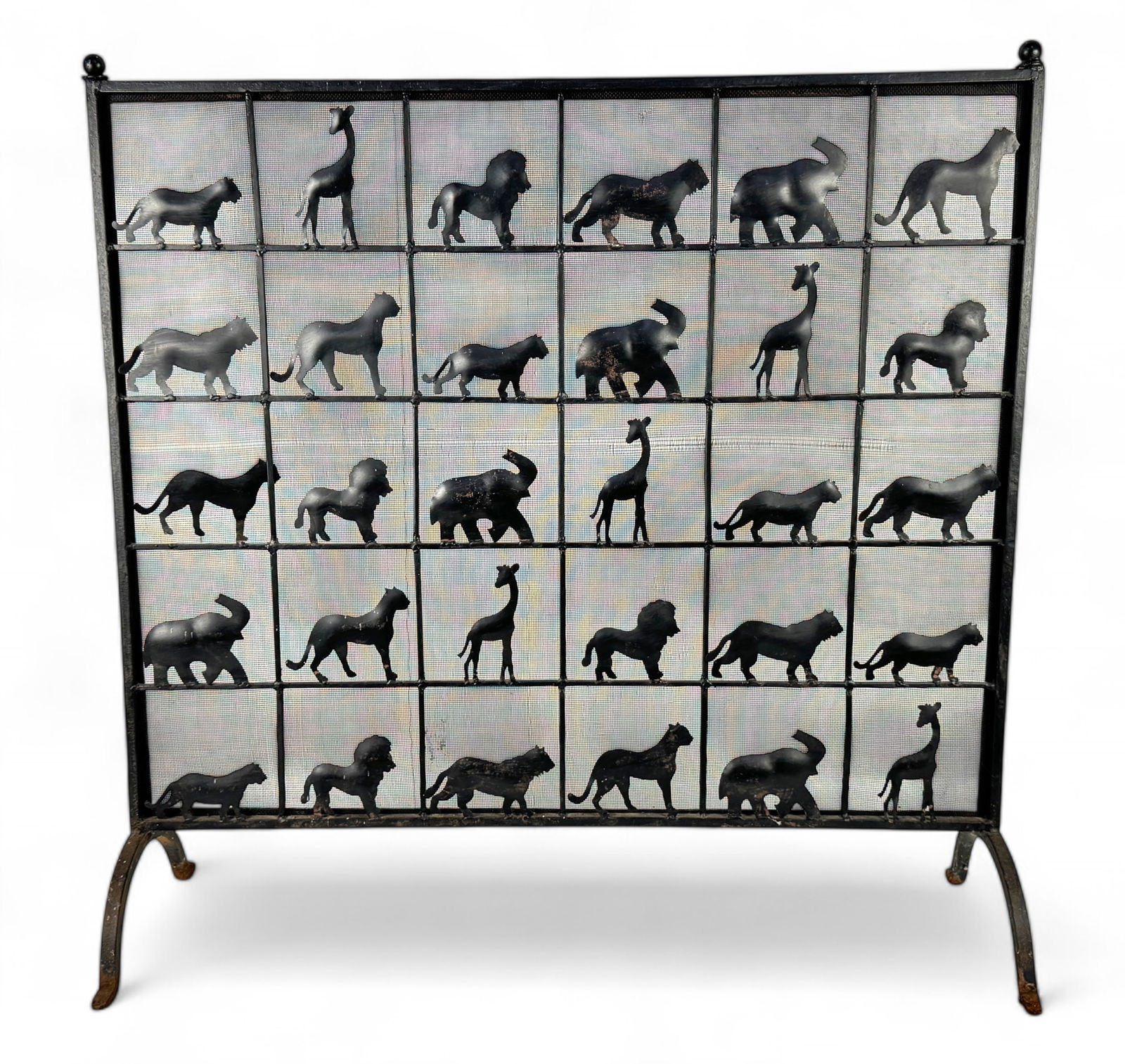 Attributed to Atelier Marolles Fireplace Screen: Dimensions: 35" x 36" Condition: some rust on feet and scratches due to wear, otherwise in good condition