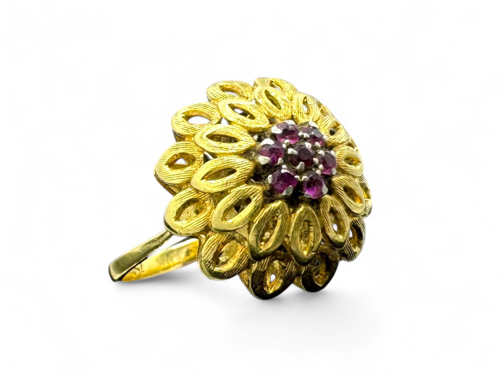 18K Yellow Gold & Ruby Flower Ring (1 of 4)