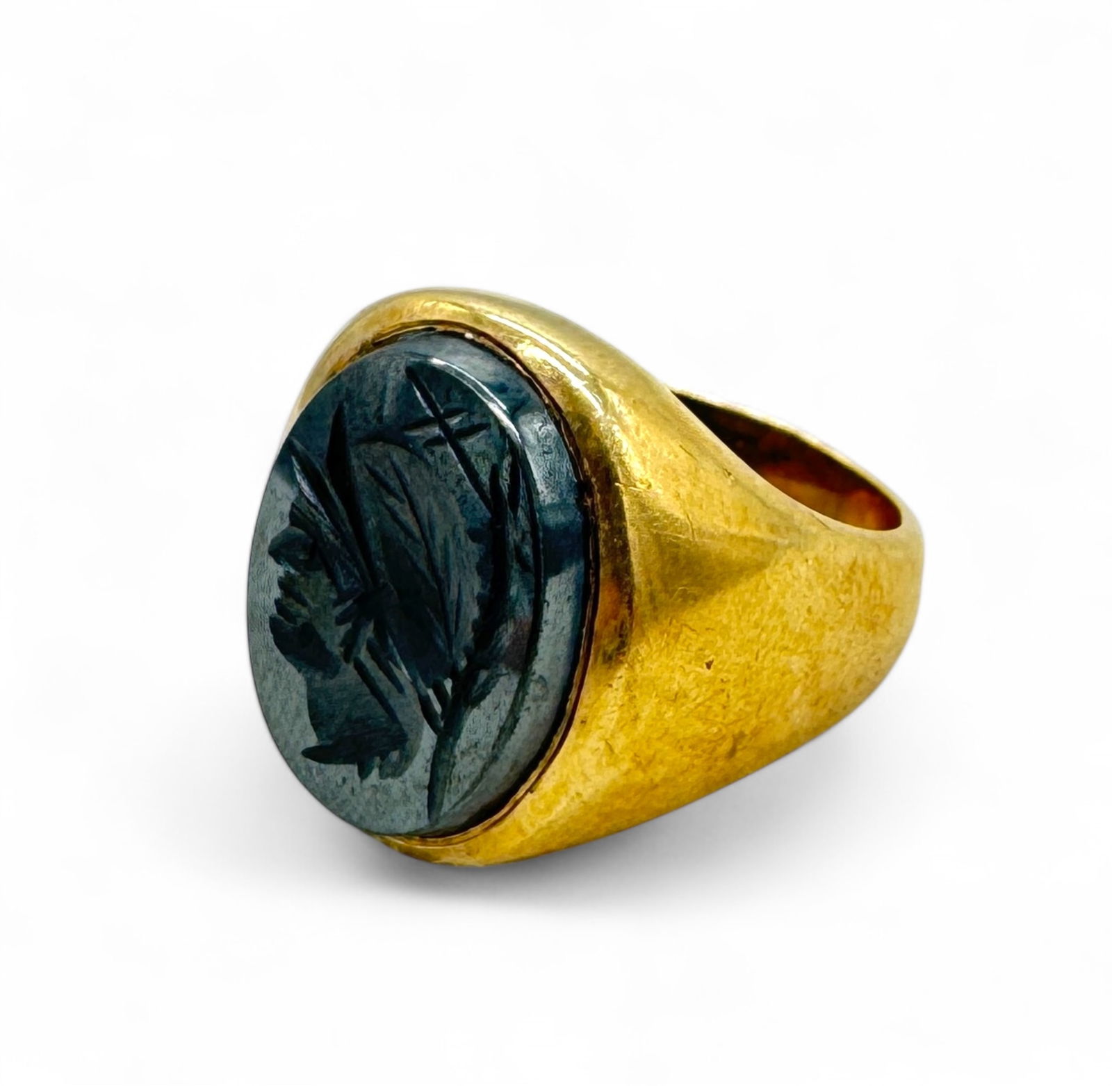 10K Yellow Gold Carved Roman Head Ring (1 of 5)