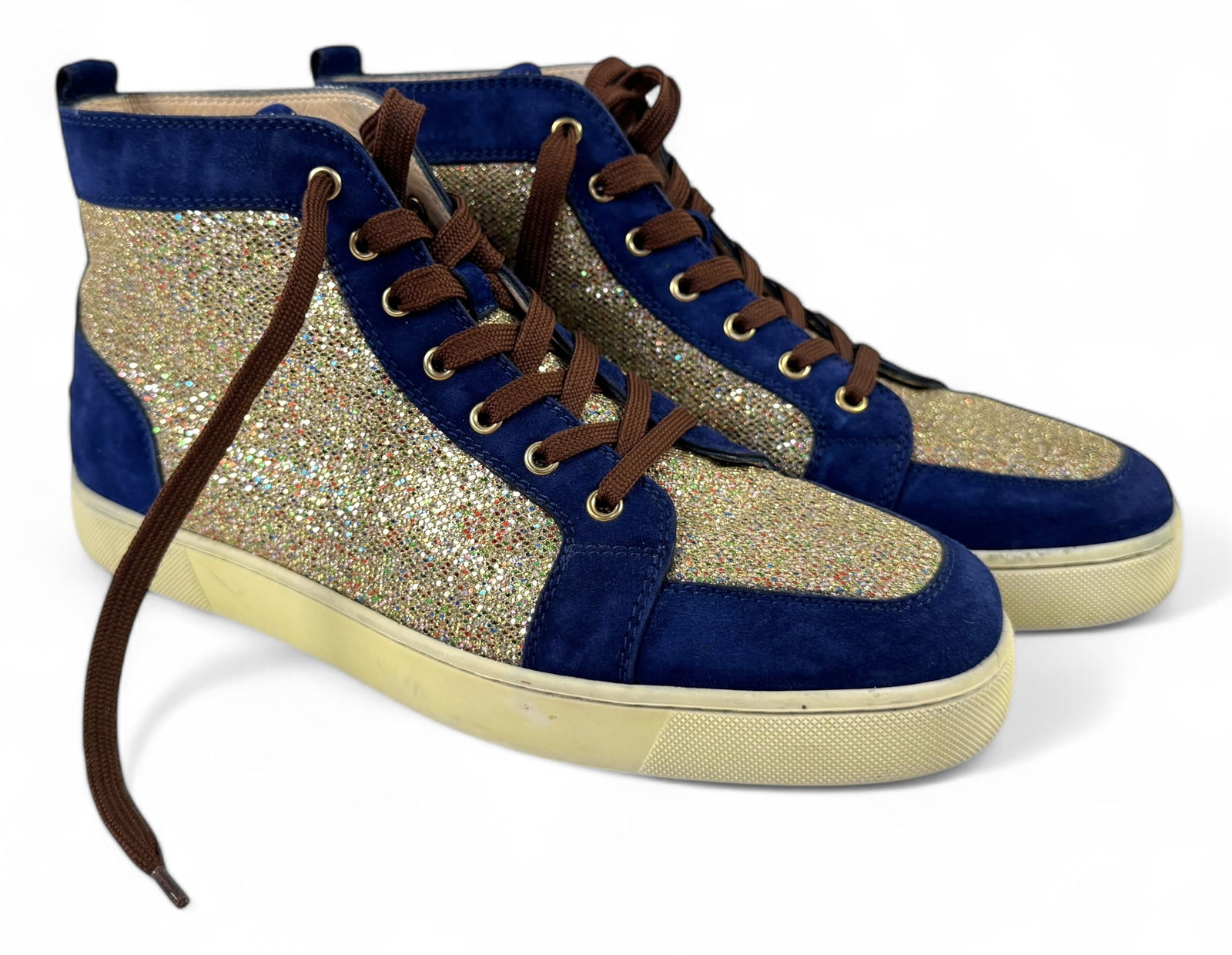 Christian Louboutin Blue/Gold Men's Suede Sneaker (1 of 4)