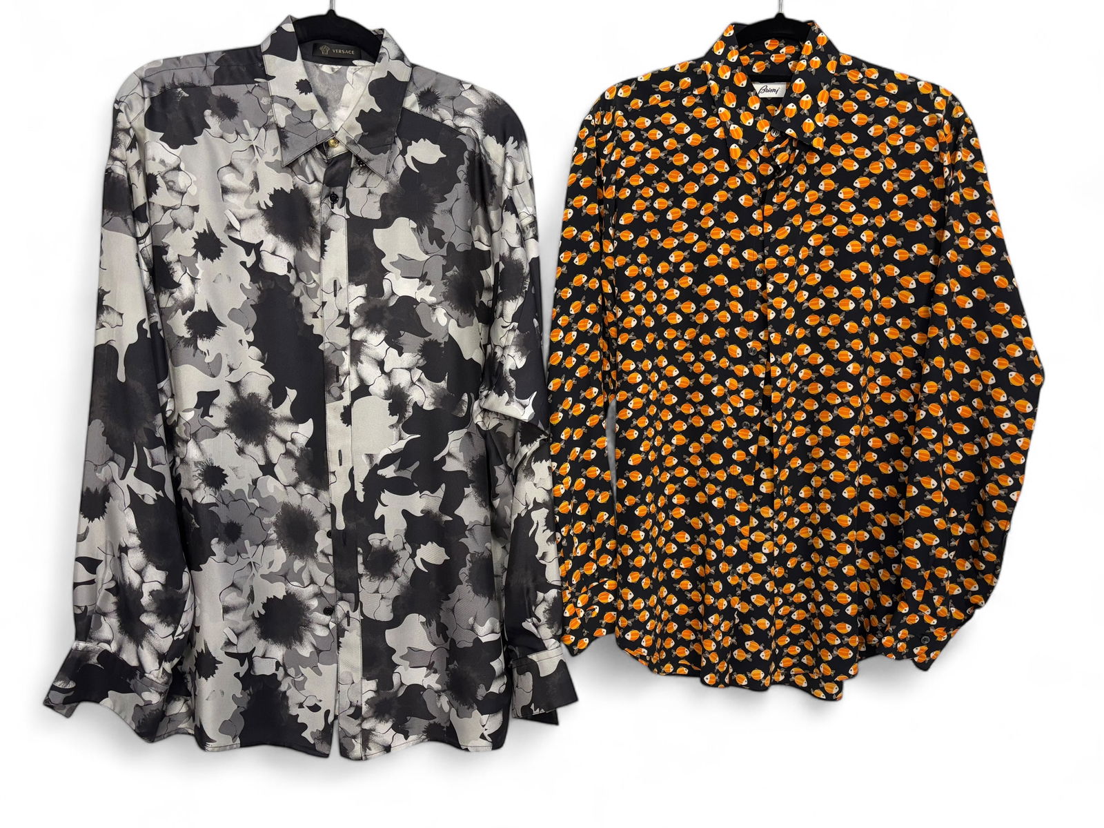 (2) Men's 100% Silk Dress Shirts: (1) Versace & (1) Brioni Men's Silk Dress Shirts 100% Silk Size: 39 - 15 1/2 Condition: Very good