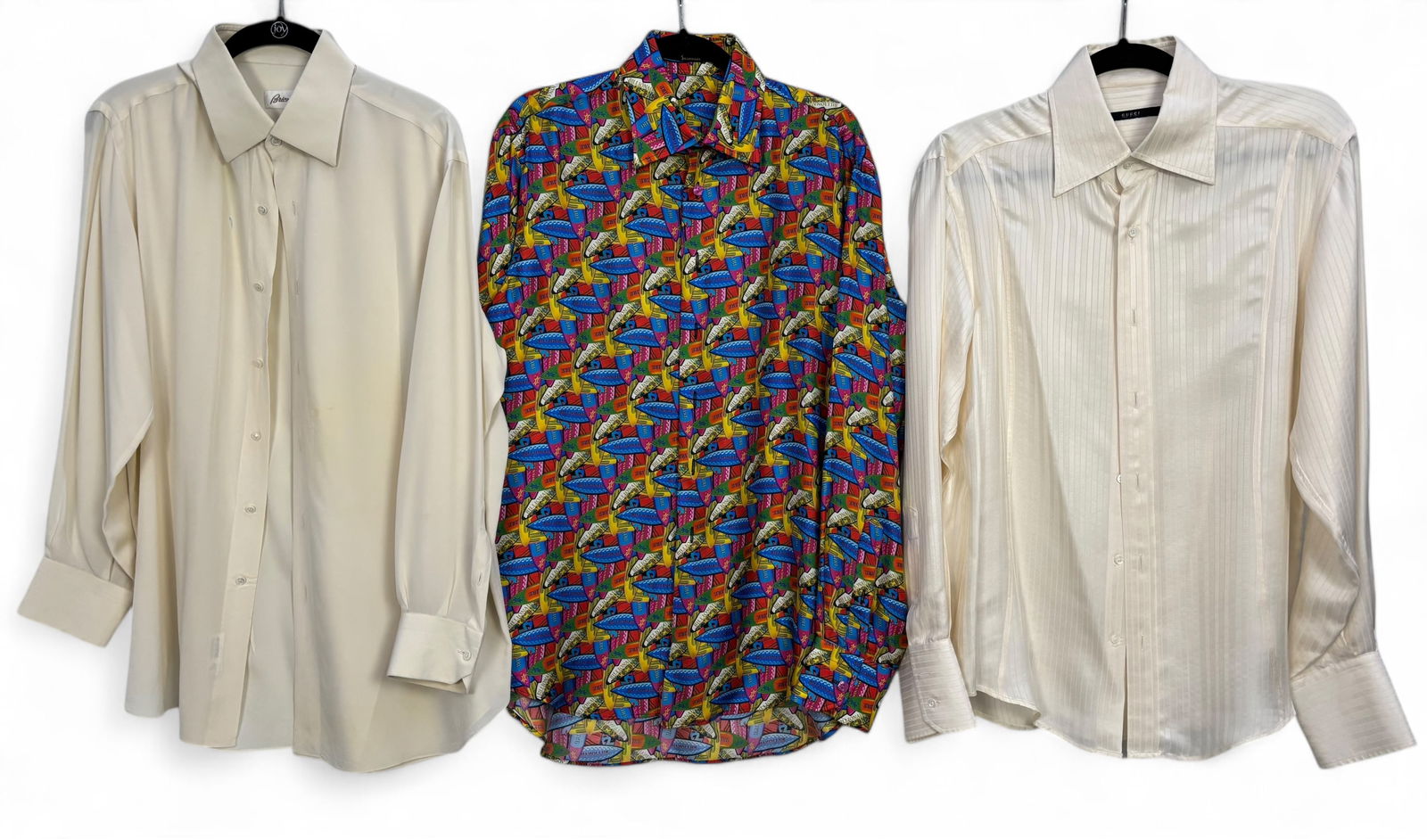 (3) Designer 100% Silk Men's Dress Shirts: (1) Gucci, (1) Brioni, (1) Billionaire -100% Silk Size: 42 - 16 1/2 Condition: Very good