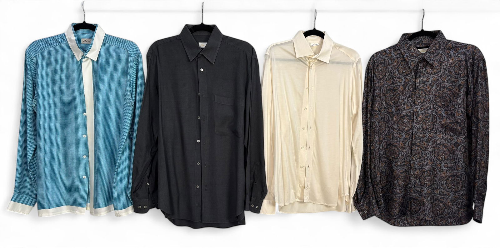 (4) Brioni Pattern & Plain Men's Silk Dress Shirts: All are 100% silk Size: Medium Condition: Very good