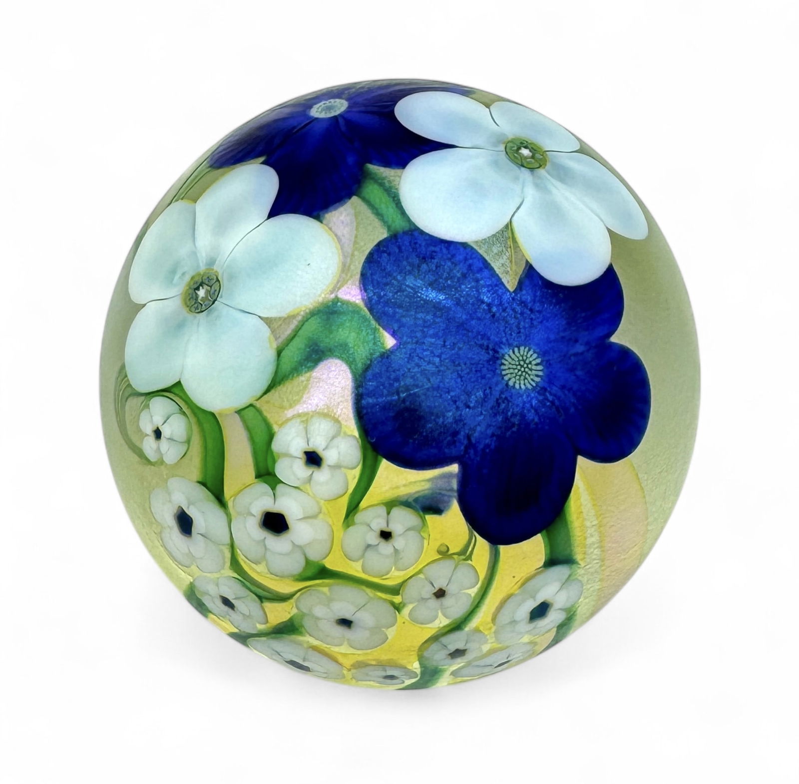 Orient & Flume 1986 Iridescent Cherry Blossom: Signed on the bottom Dimensions: 2 1/2" x 3" Condition: good, no scratches or chips