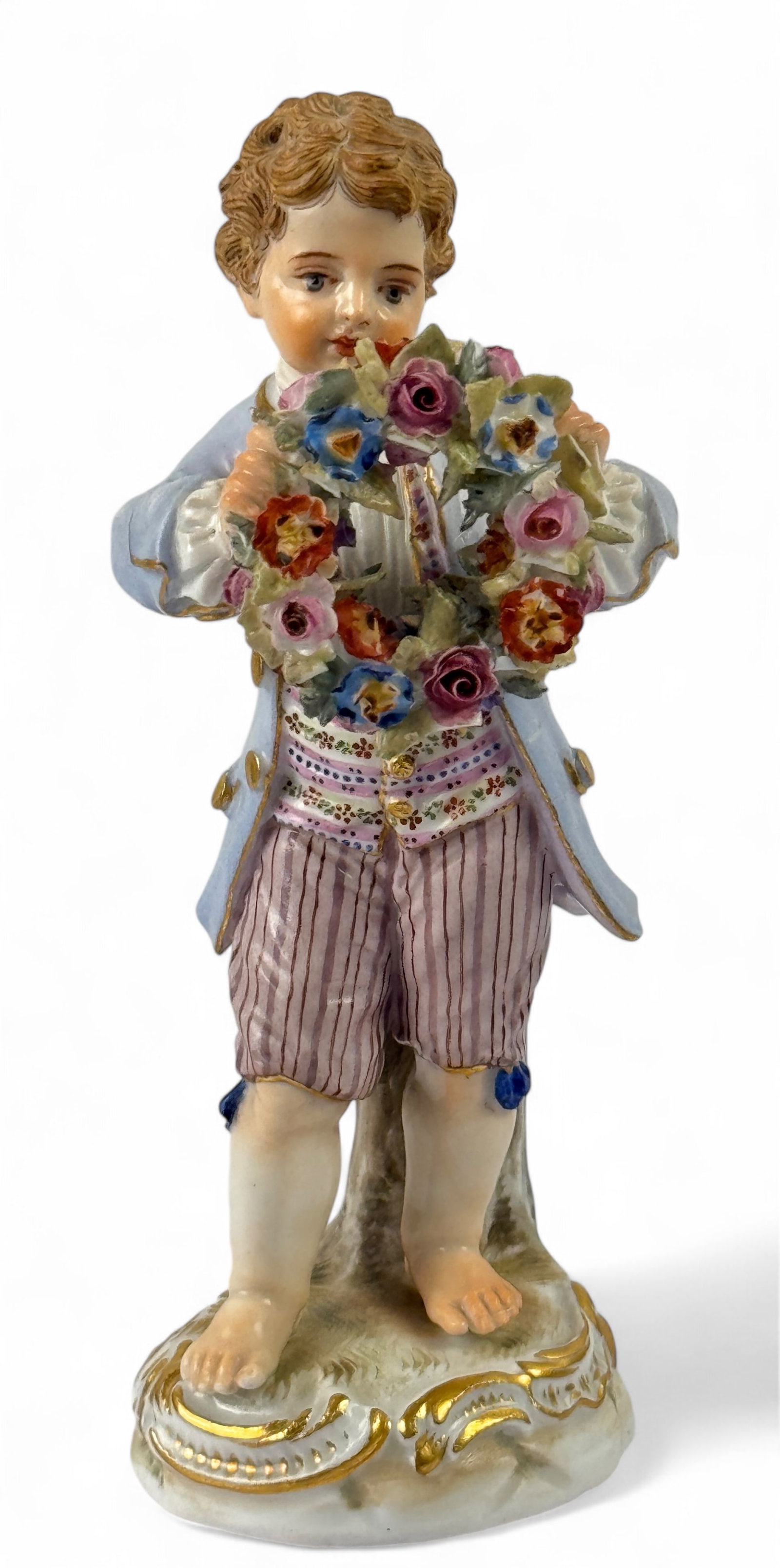 Meissen Boy Holding Flowers In Blue Coat (1 of 5)
