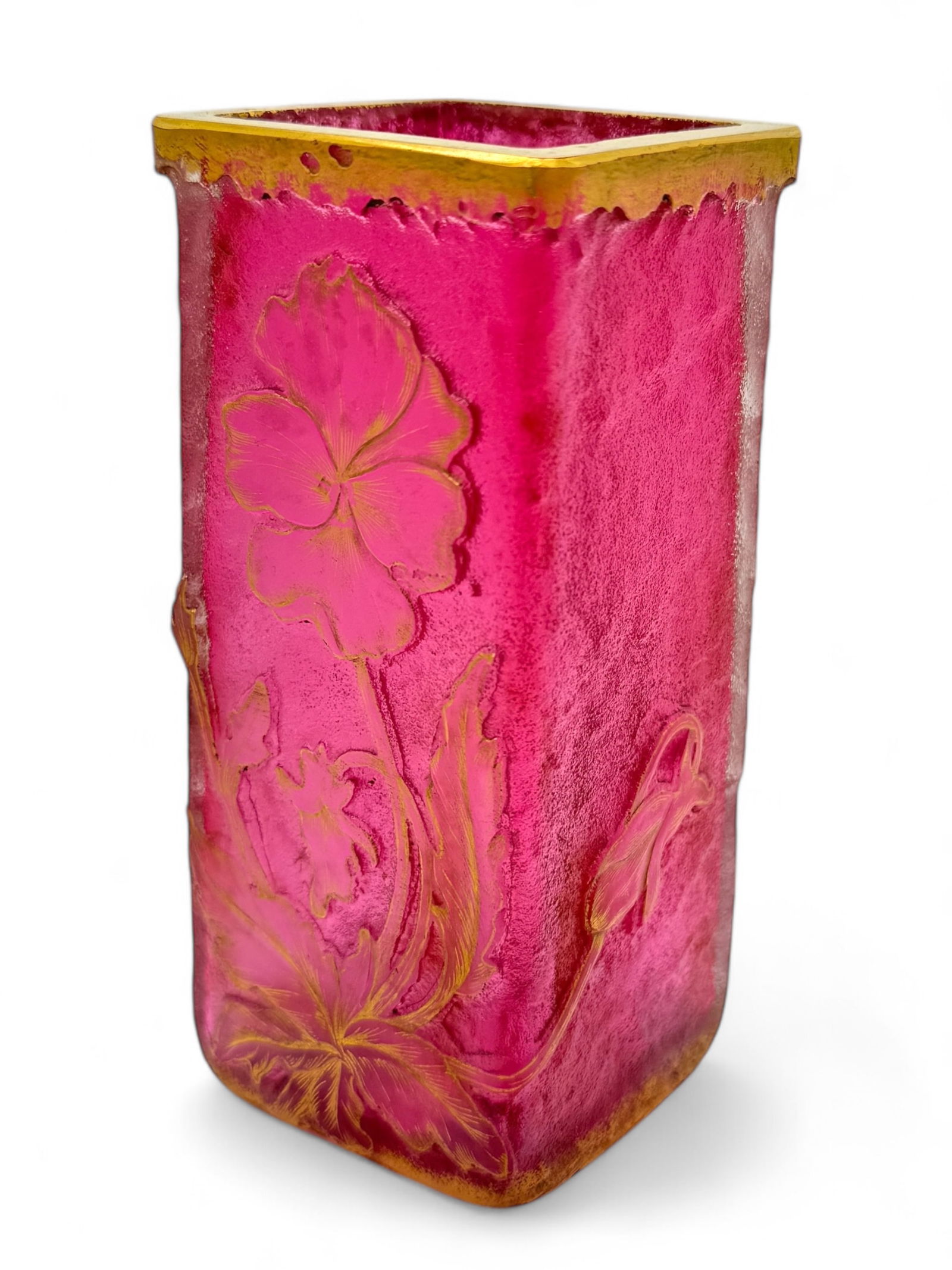 Nancy Daum Rectangular Frosted Glass Gilded Vase (1 of 4)