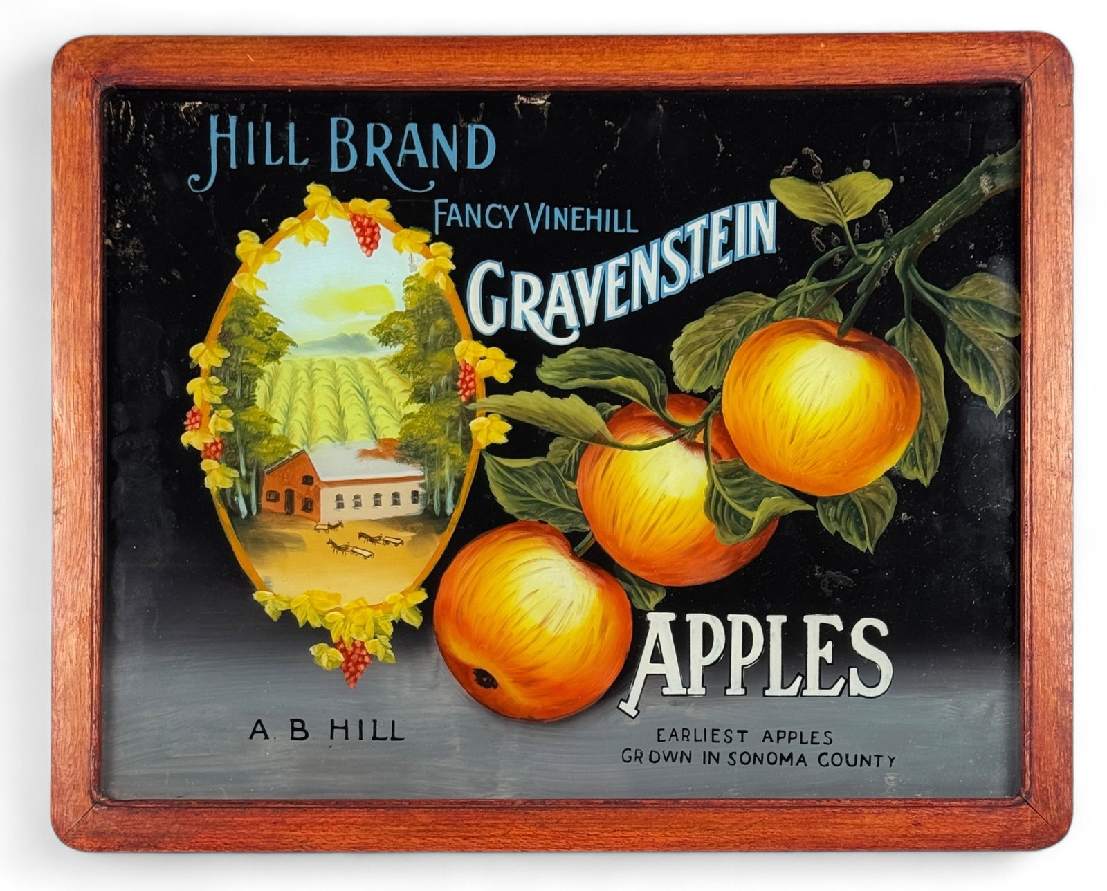 Old Reverse Painted Glass Hill Apples Sign (1 of 4)