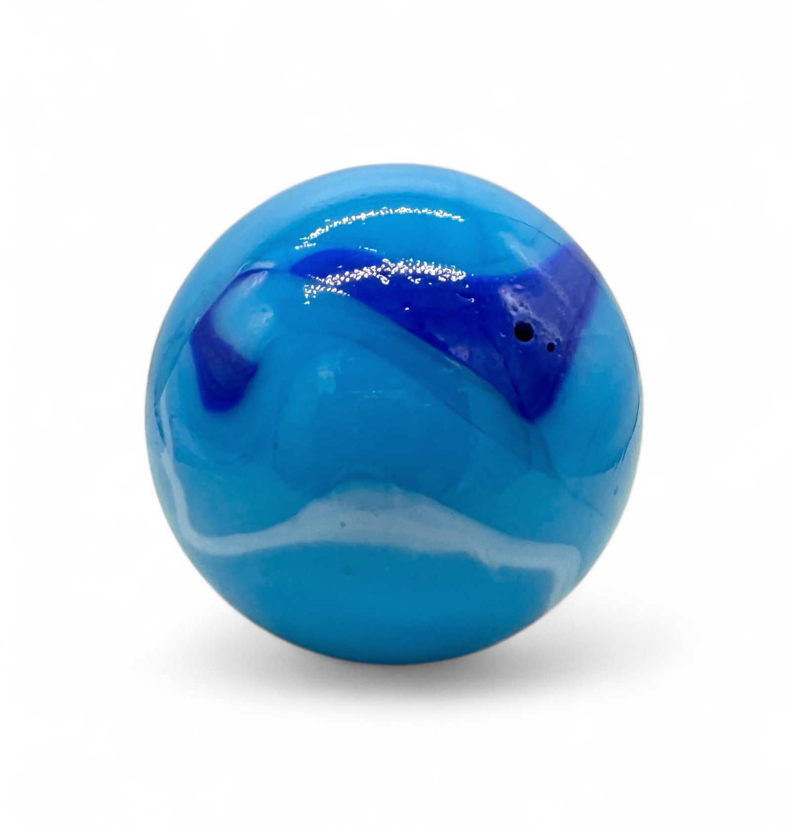 (1) Vintage Large Blue Swirl Wave Marble: Size: 34mm Condition: light wear consistent with age
