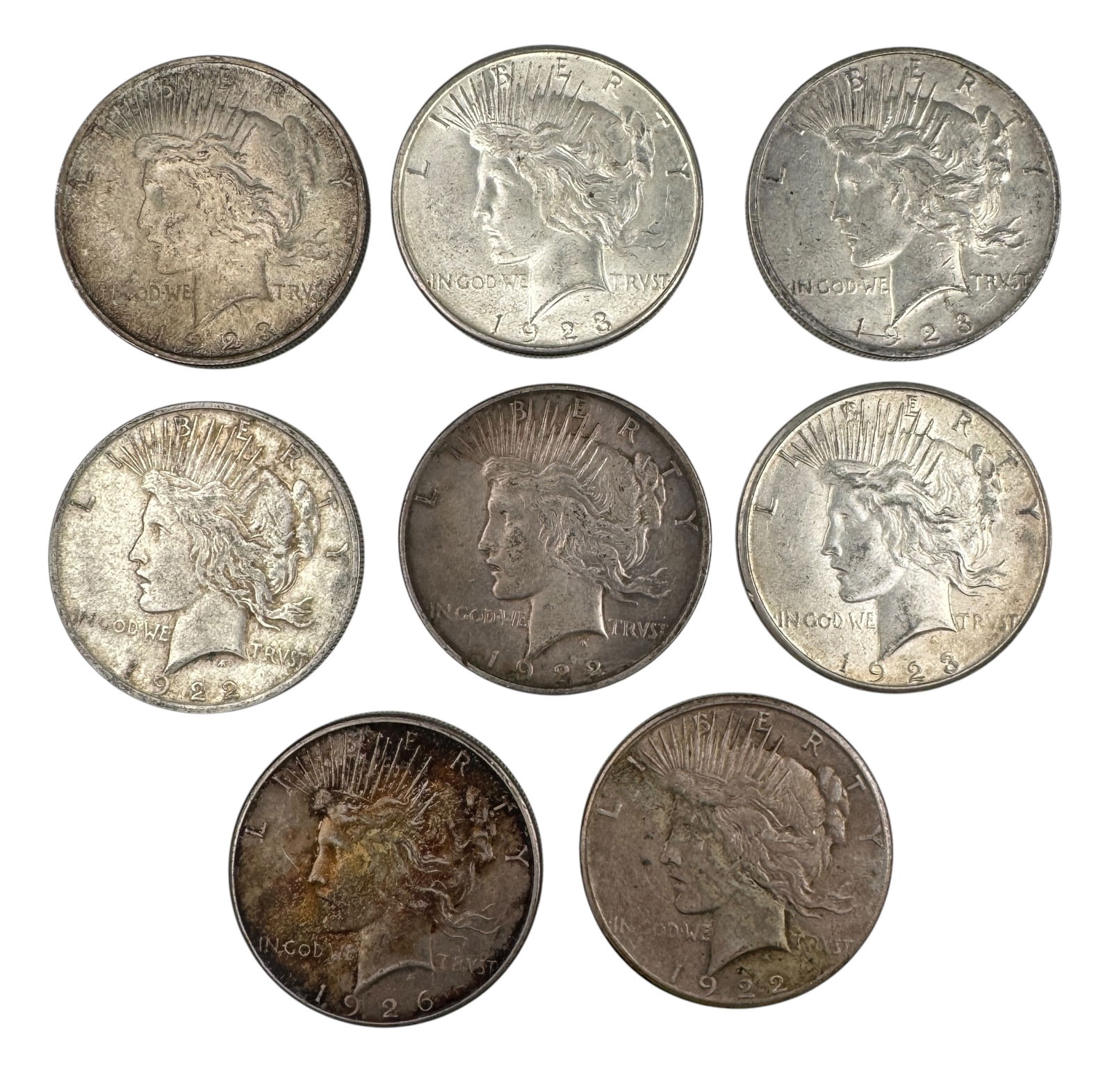 (8) Assorted Peace Dollars (1 of 2)