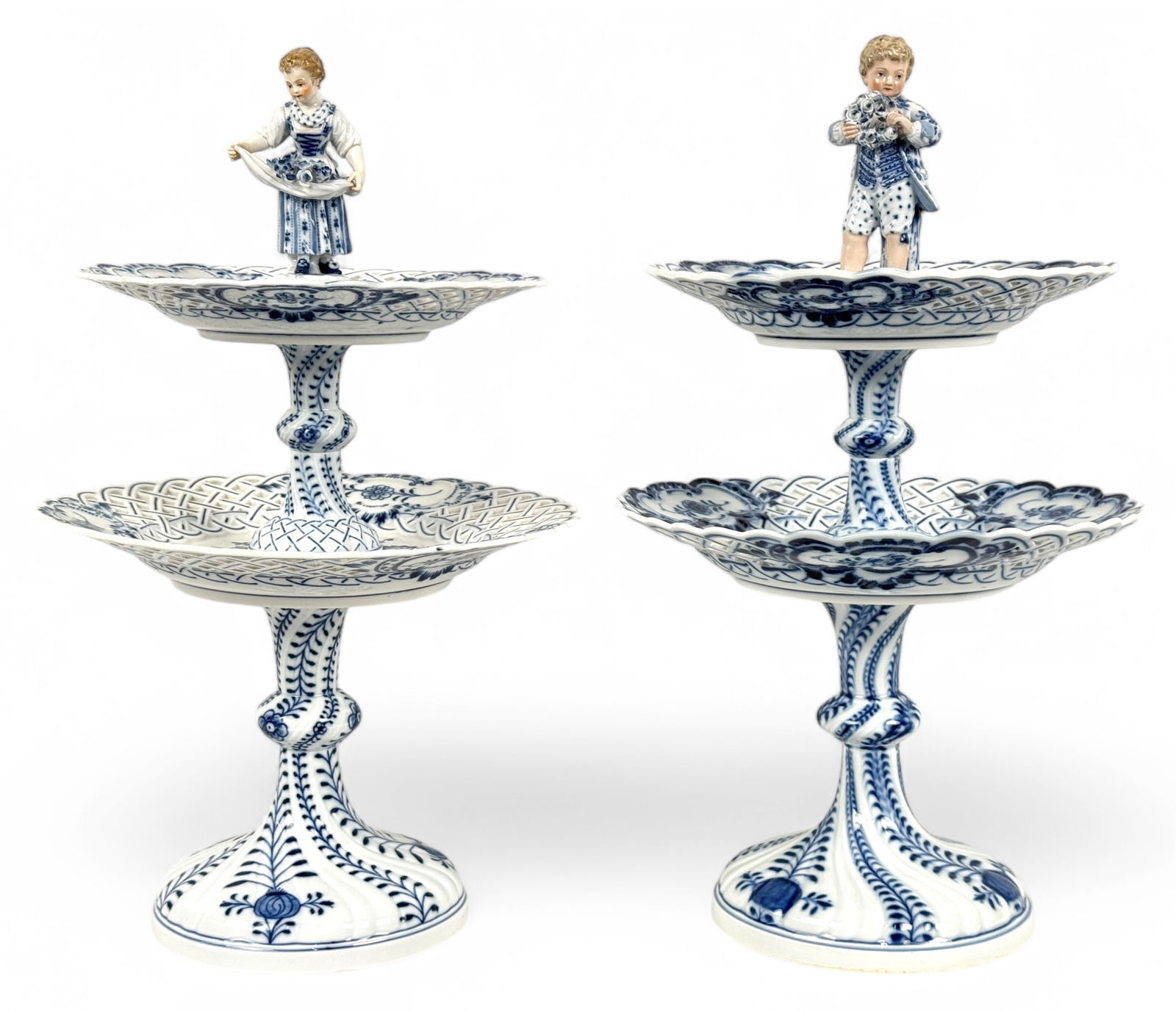 Pair of Meissen "Blue Onion" Two Tiered Dessert Stands (1 of 6)