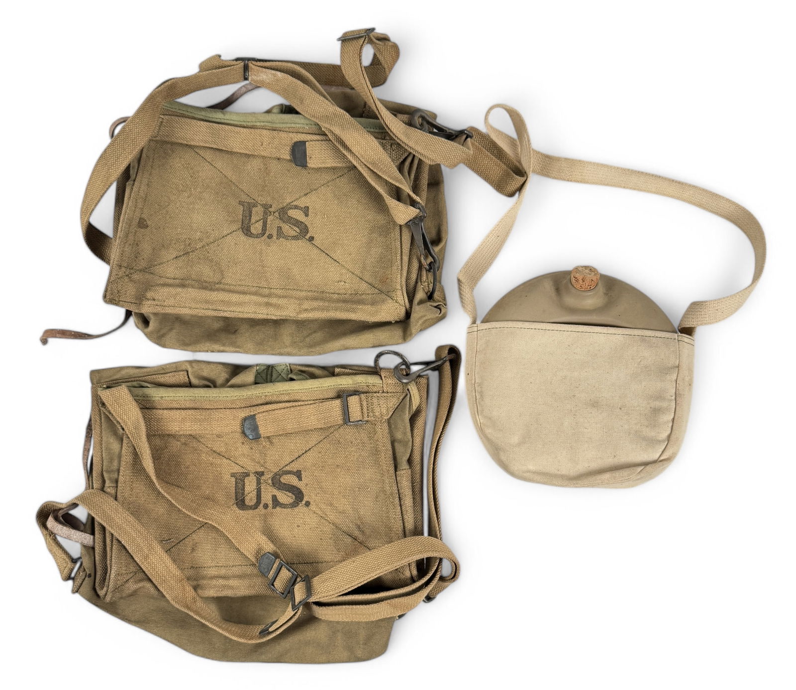 WWII Ceramic Canteen & (2) Canvas Bags (1 of 4)