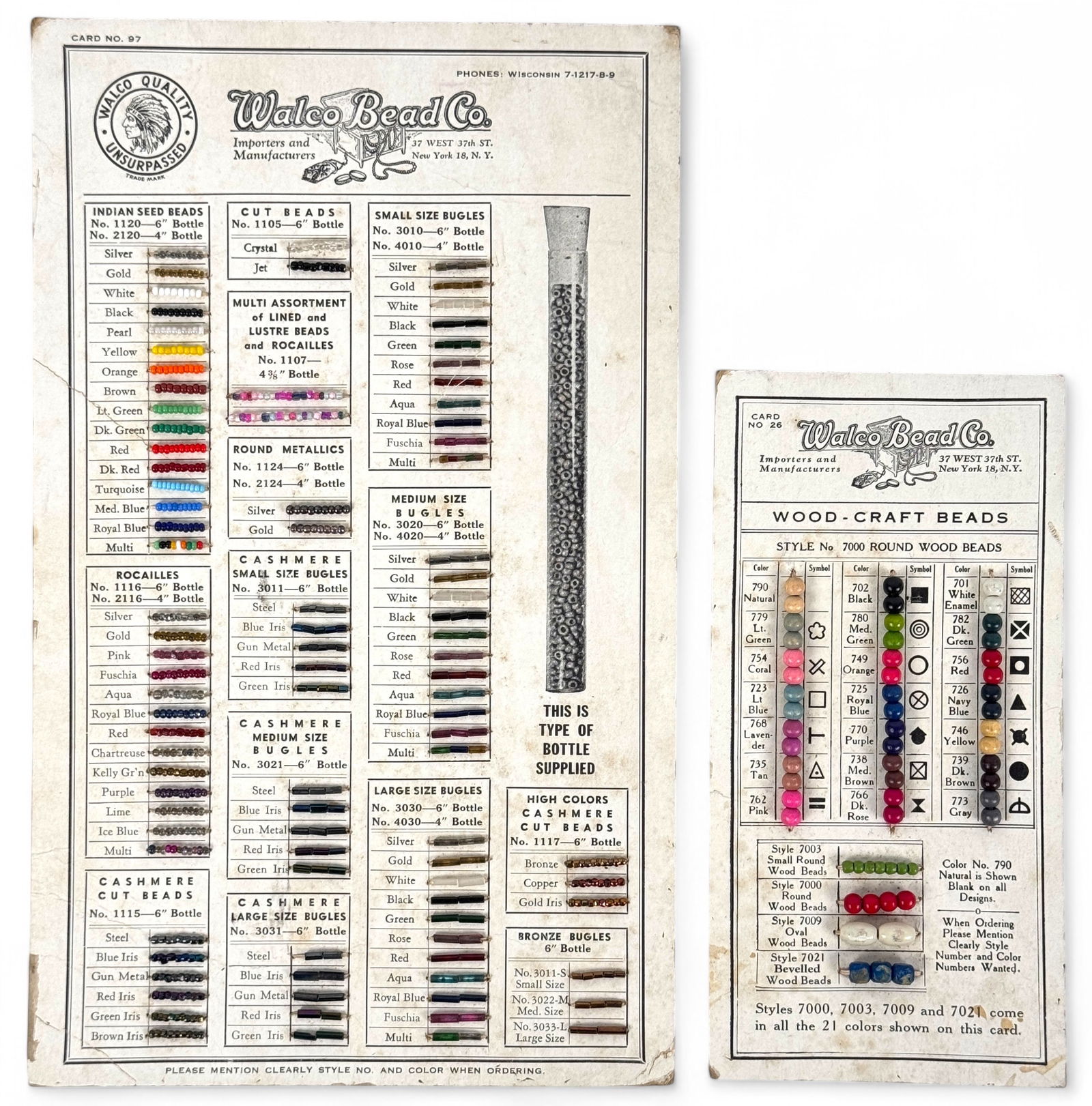 (2) Bead Sample Cards from Walco Bead Co. (1 of 3)