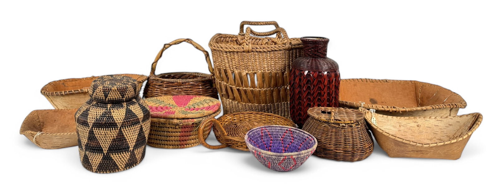 (12) Vintage Handmade Wicker & Birchbark Baskets (1 of 13)