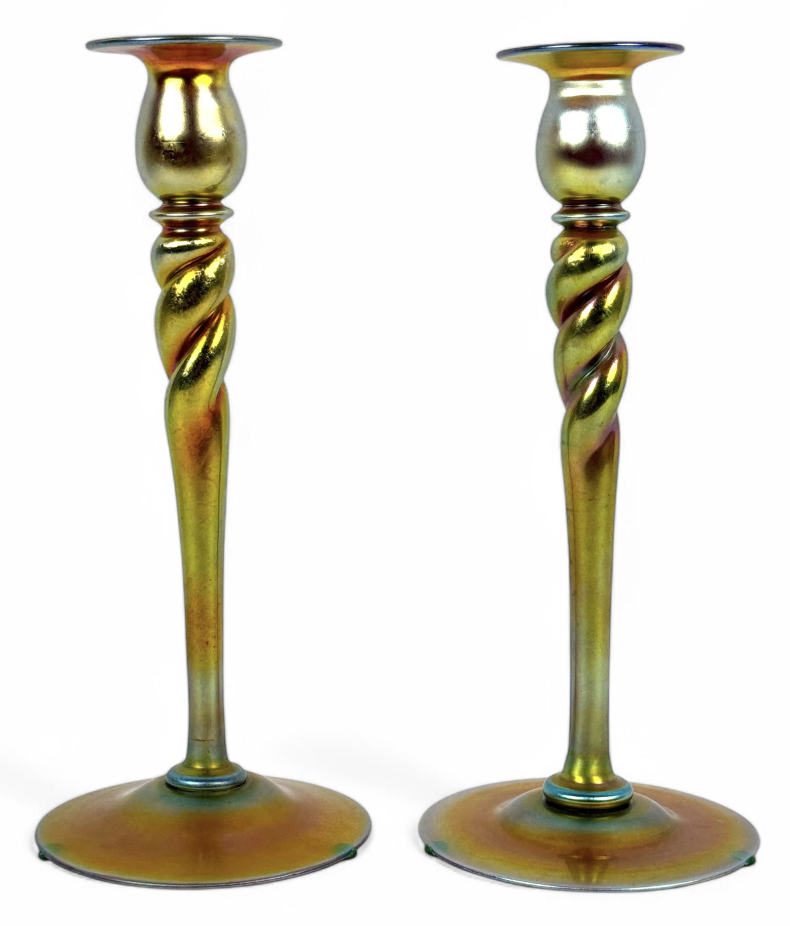 Pair Of Steuben Gold Aurene Glass Candlesticks (1 of 6)