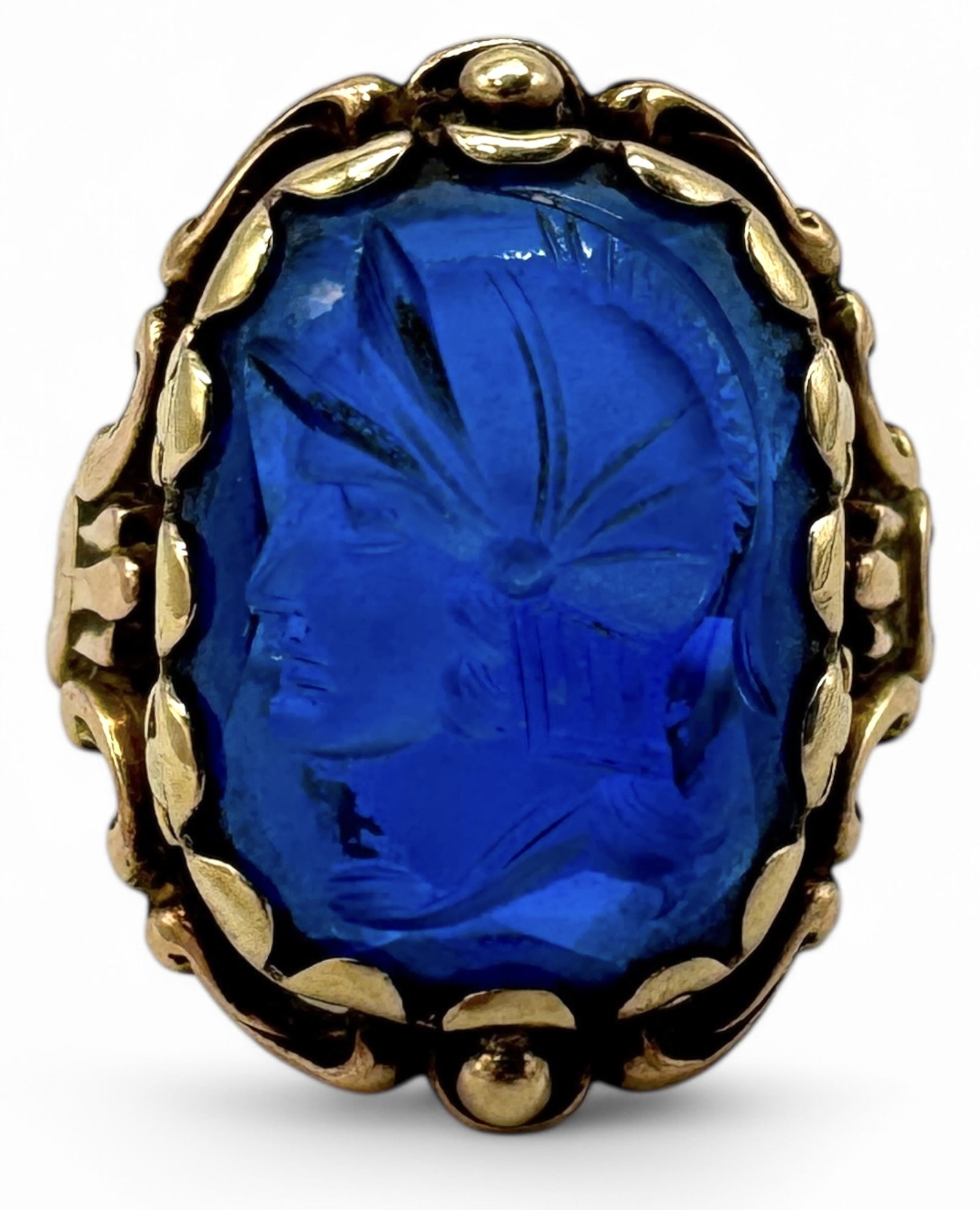 14K Yellow Gold Blue Cameo Gemstone Ring (1 of 5)
