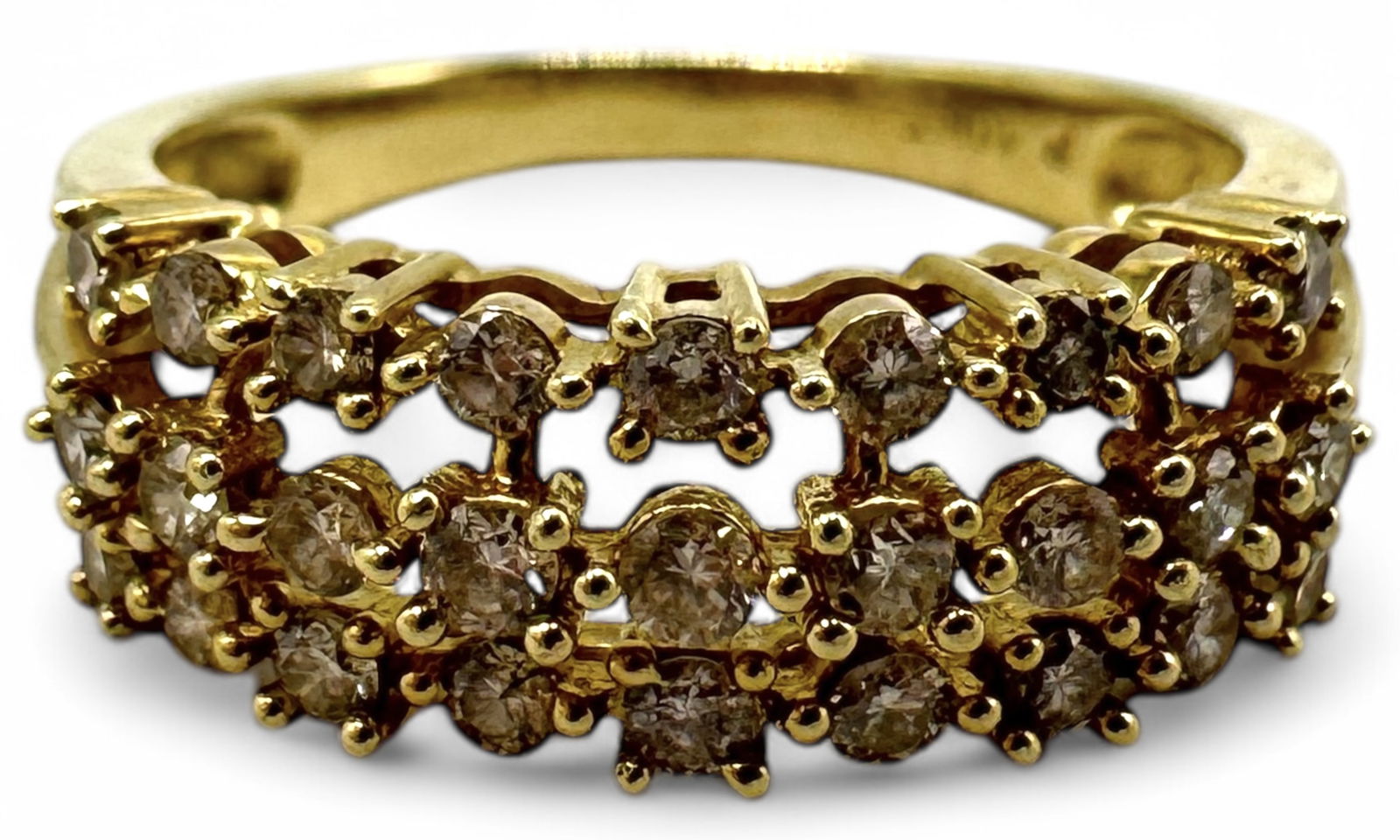 10K Yellow Gold & Diamond 3 Row Ring (1 of 7)