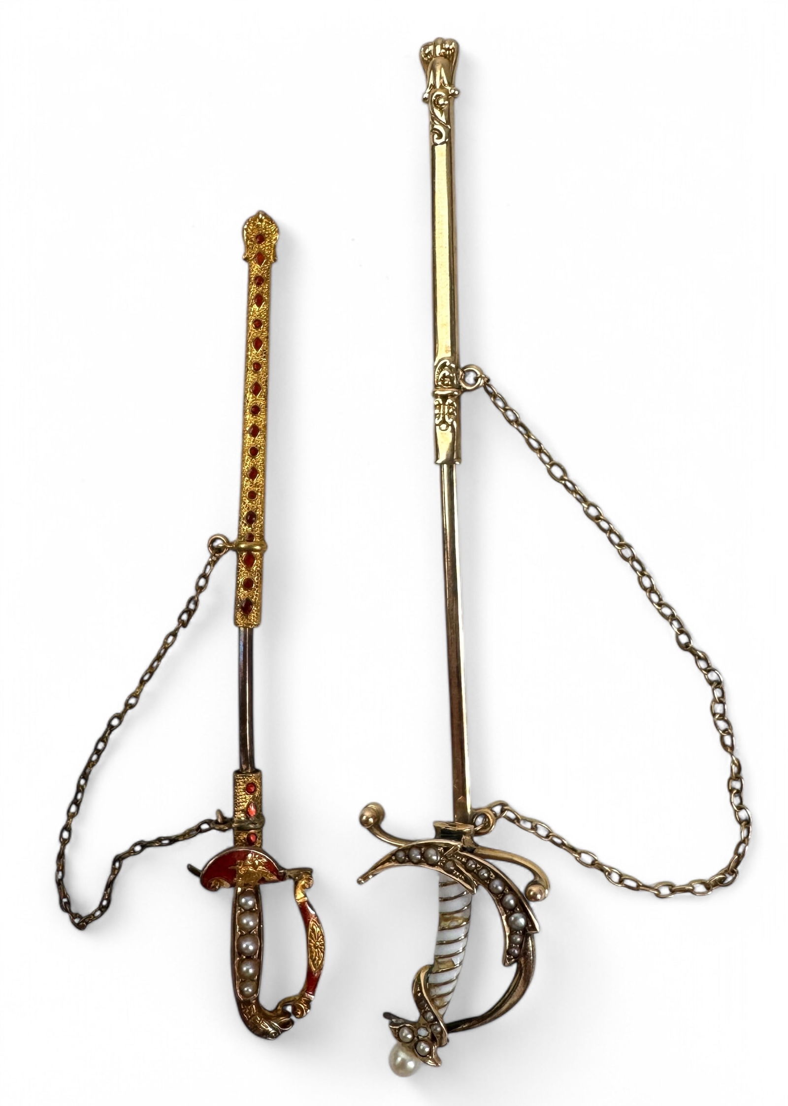 (2) 14K Gold Sword Pins W/ Enamel & Seed Pearls (1 of 3)