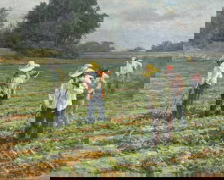 Clyde Aspevig "Thinning The Sugarbeets" Oil On Canvas