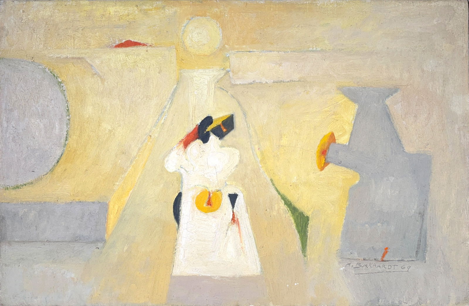 Hans Gustav Burkhardt "Homage To Munch" Oil On Canvas: Signed in the lower right and additionally signed in graphite on the verso: 'H. Burkhardt 1969.' Also bears a label reading 'Hans Burkhardt DMS-26' and a descriptive tag in the upper right. Provenance