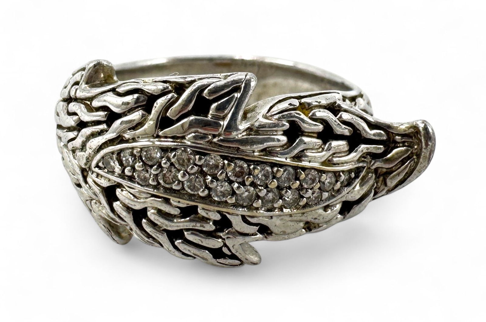 John Hardy 18K & Sterling Silver & Diamond Leaf Ring (1 of 5)
