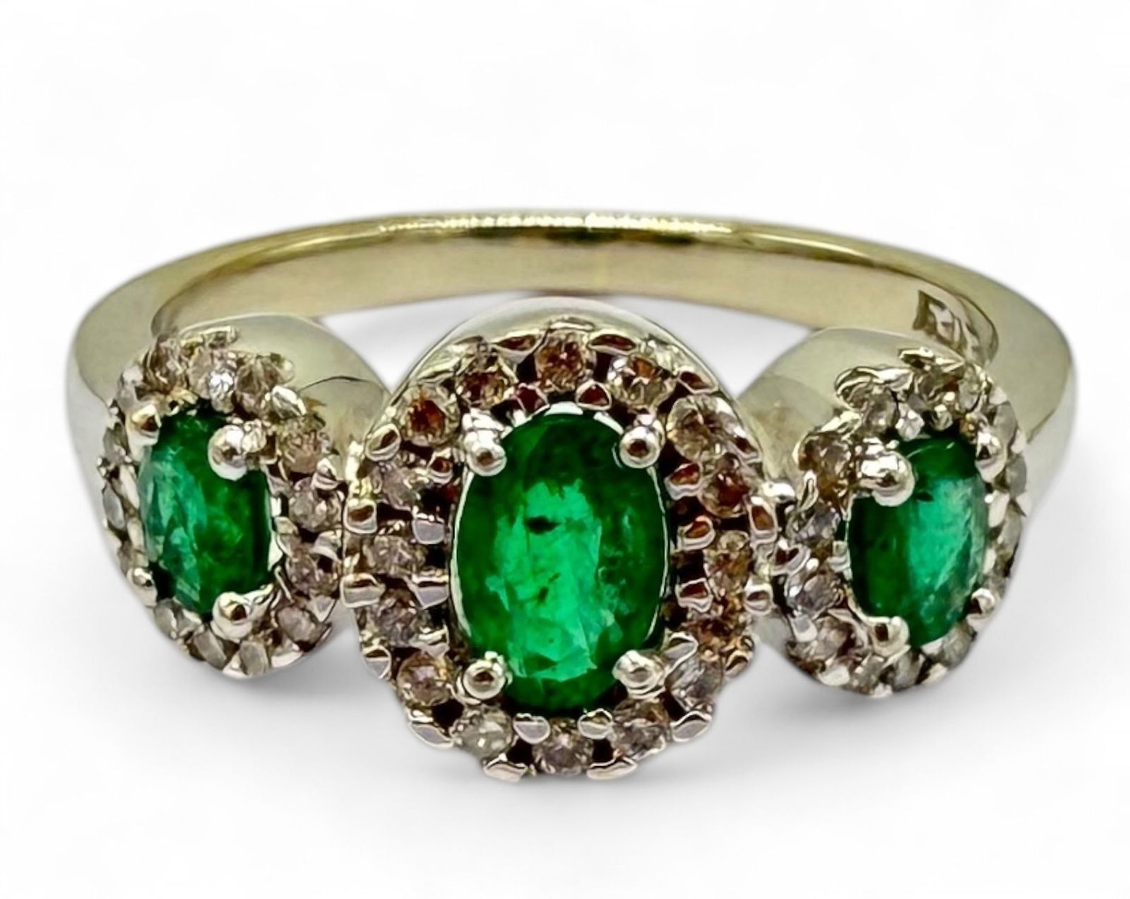 14K Gold Emerald & Diamond Triple Halo Ring (1 of 4)