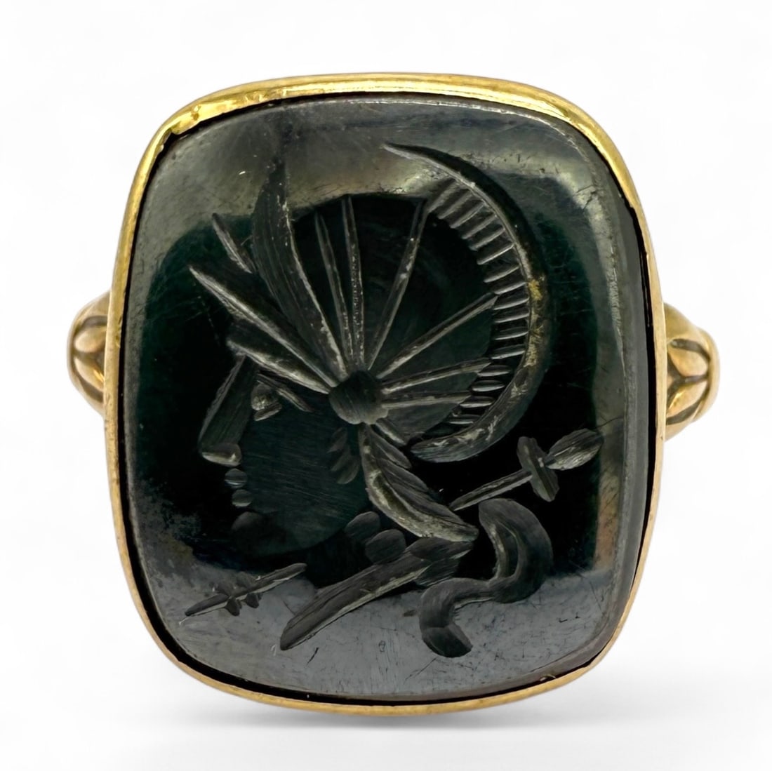 Antique 10K Yellow Gold Hematite Intaglio Ring (1 of 4)