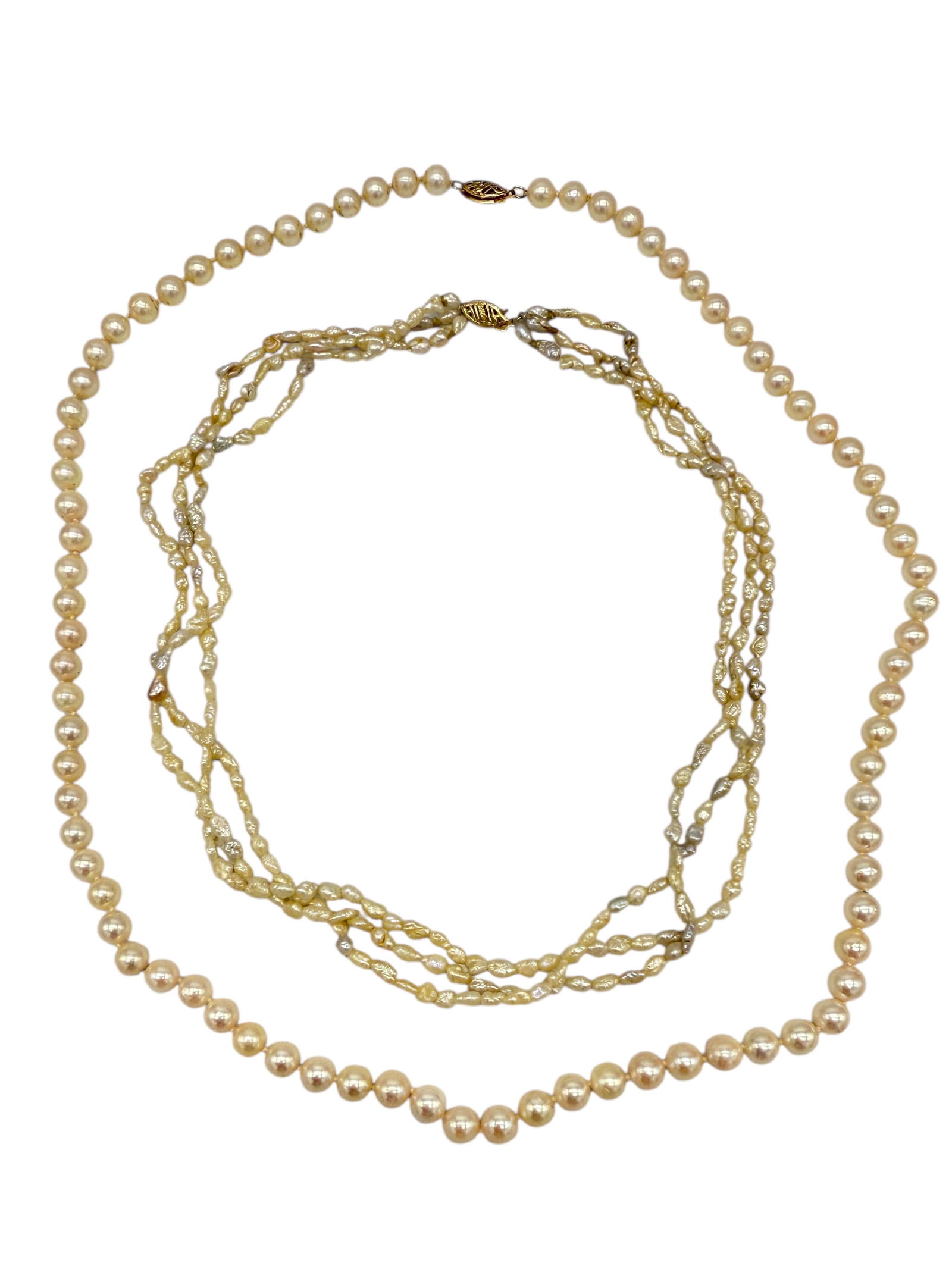 (2) Pearl Necklaces w/ 14K Gold Clasps (1 of 3)