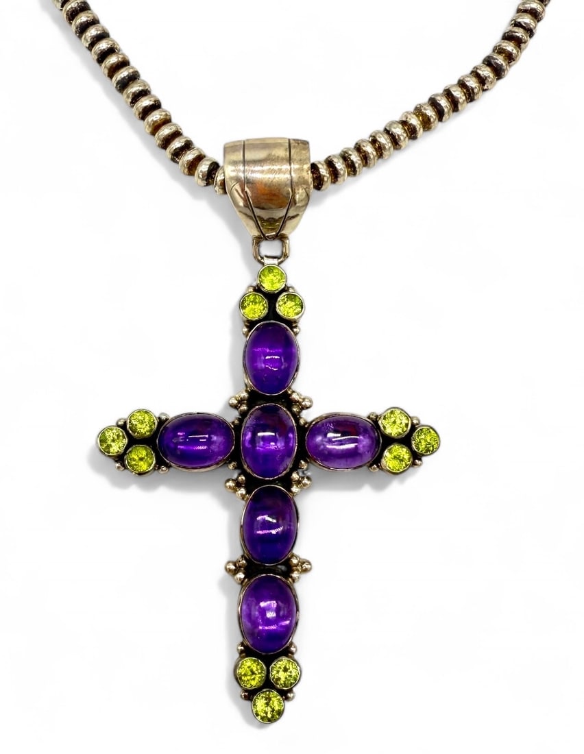 Peridot, Amethyst & Sterling Silver Cross Necklace (1 of 4)