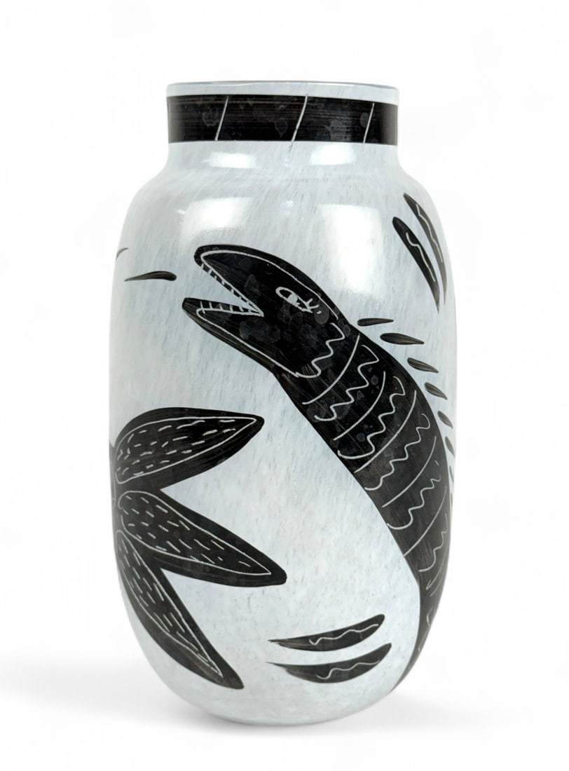 Ulrica Hydman Vallien For Kosta Boda Caramba Series Vase: Signed on bottom. Height: 9 3/8" Condition: Very good with no chips or cracks. 