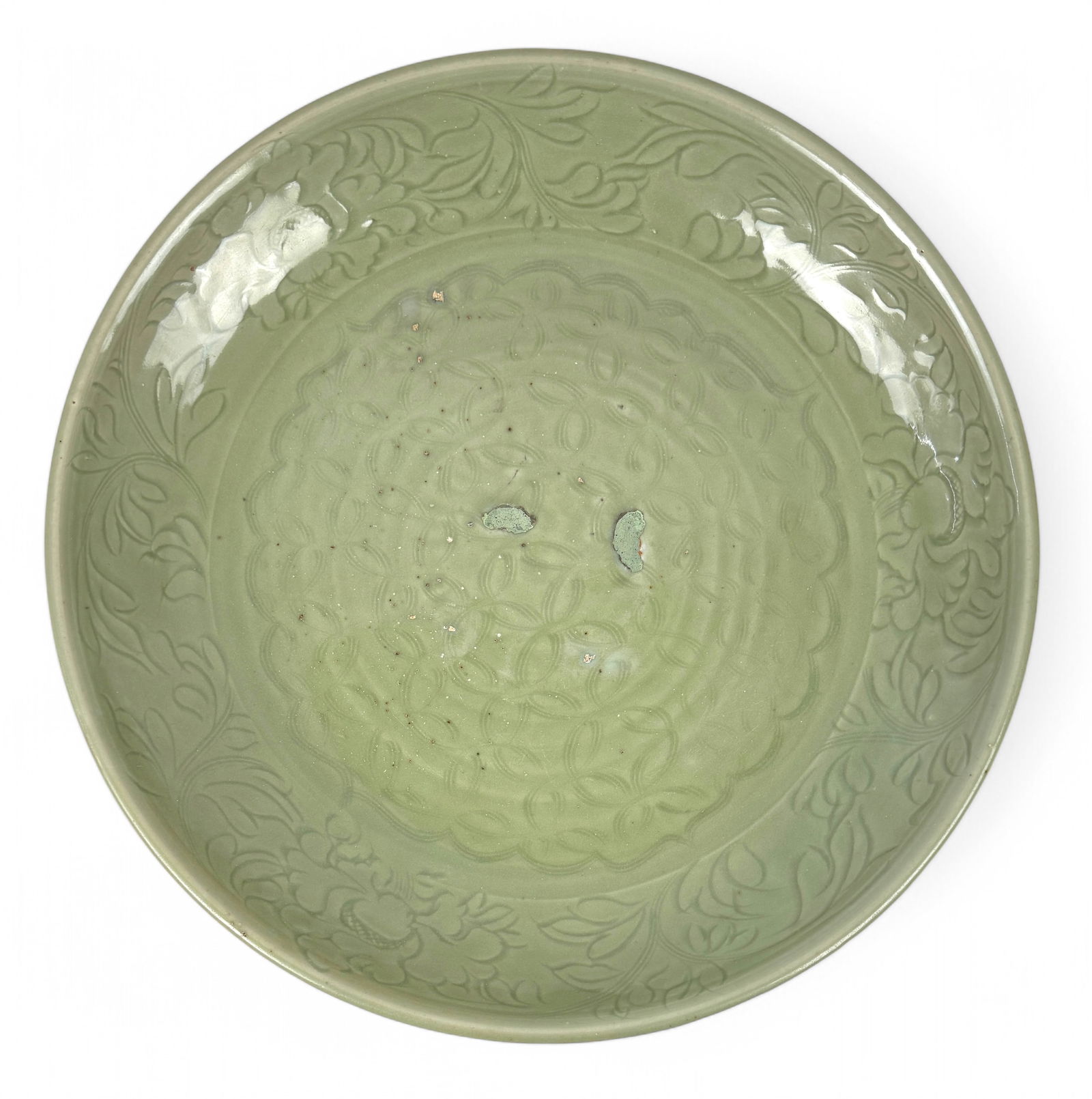 Large Celadon-Glazed Charger with Lotus Flower Pattern (1 of 4)