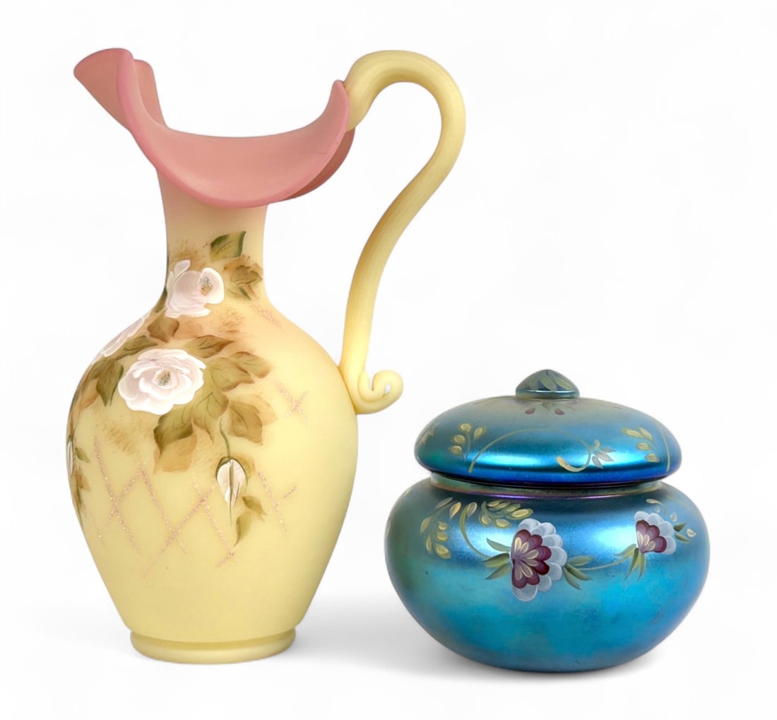 (2) Fenton Hand Painted Art Glass Vessel (1 of 6)