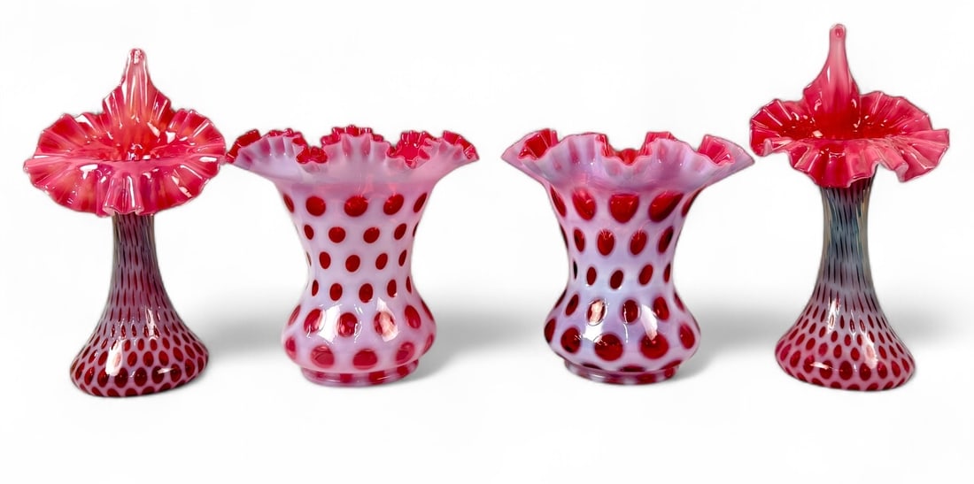 (4) Fenton Coin Dot Cranberry Vases (1 of 3)