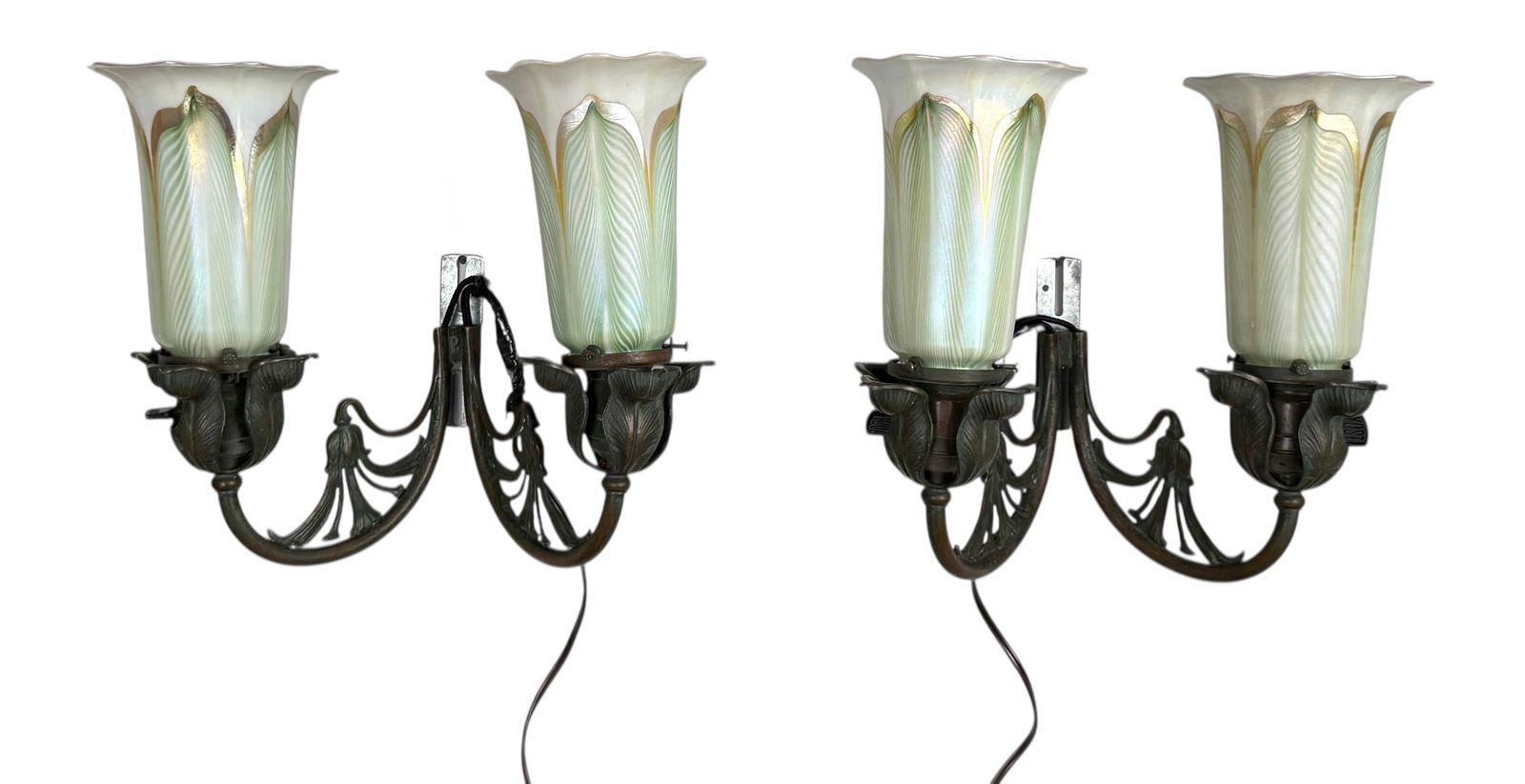 Pair Of Art Deco Wall Sconces With Quezal Shades (1 of 2)