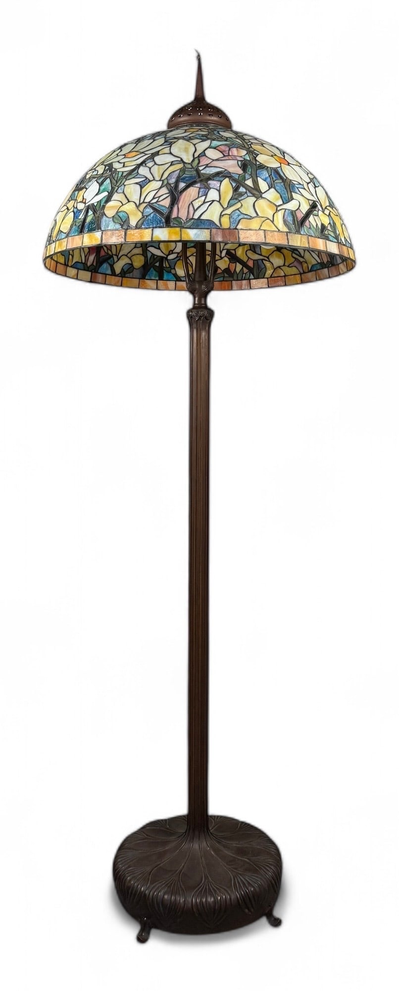 Large Tiffany Style Bronze "Magnolia" Floor Lamp (1 of 4)