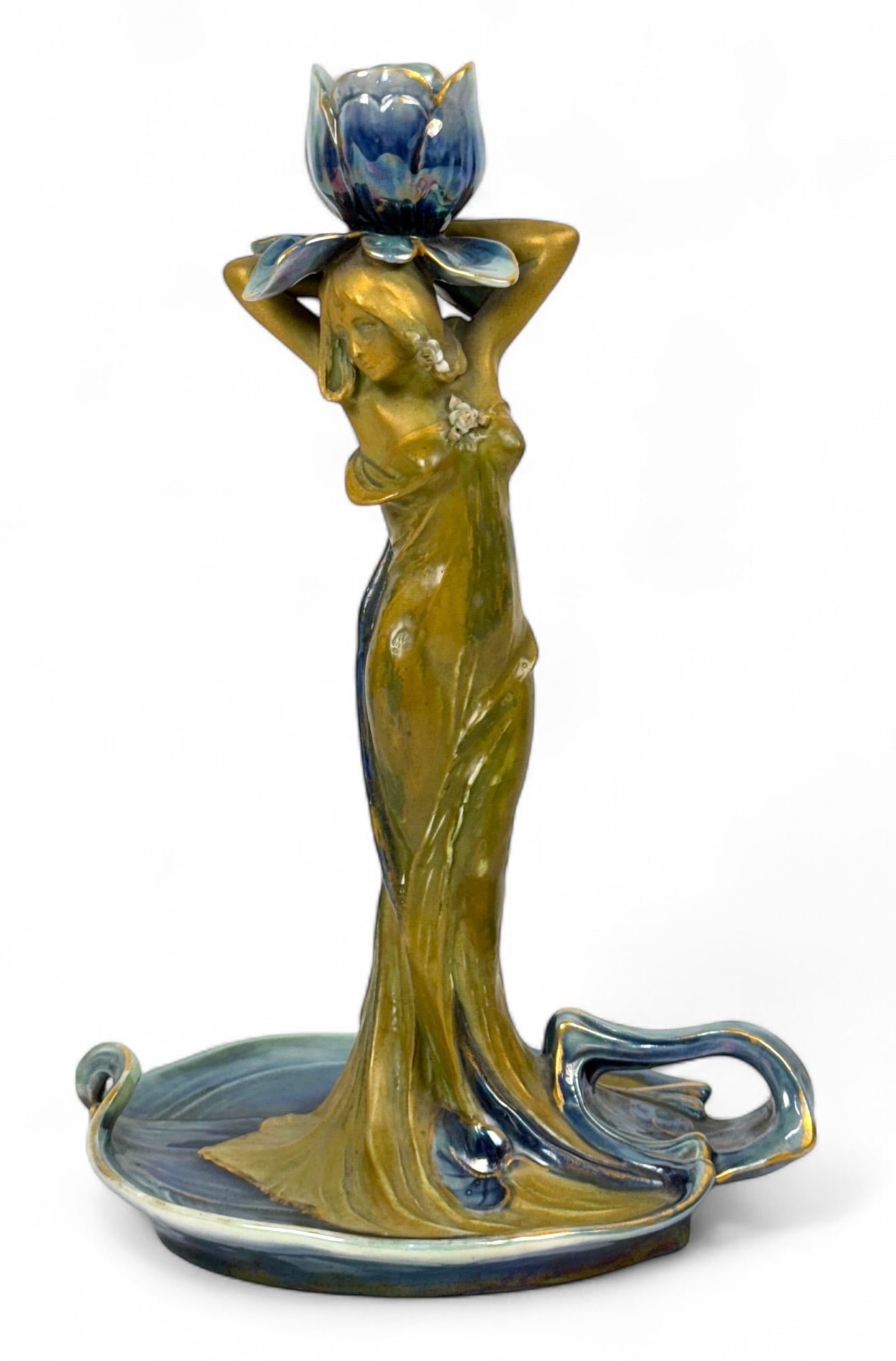 Ernst Wahliss Amphora Art Nouveau Candlestick: Dimensions: 10 1/2"T x 7"L x 6"W Condition: Very good with no chips or cracks.