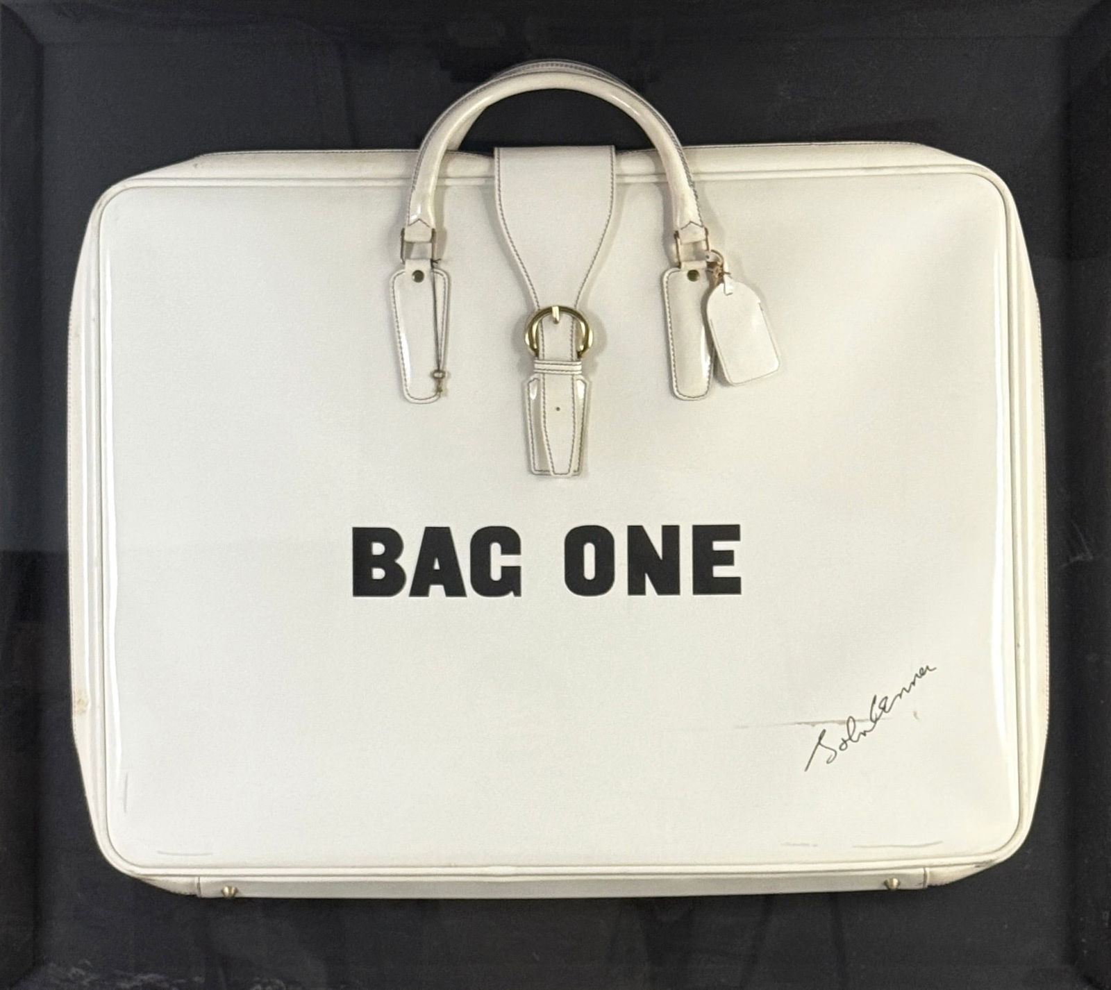 John Lennon "Bag One" Portfolio: This portfolio originally housed a series of 1969 lithographs by John Lennon, published under the title "Bag One". The collection was first exhibited in January 1970 at the London Arts