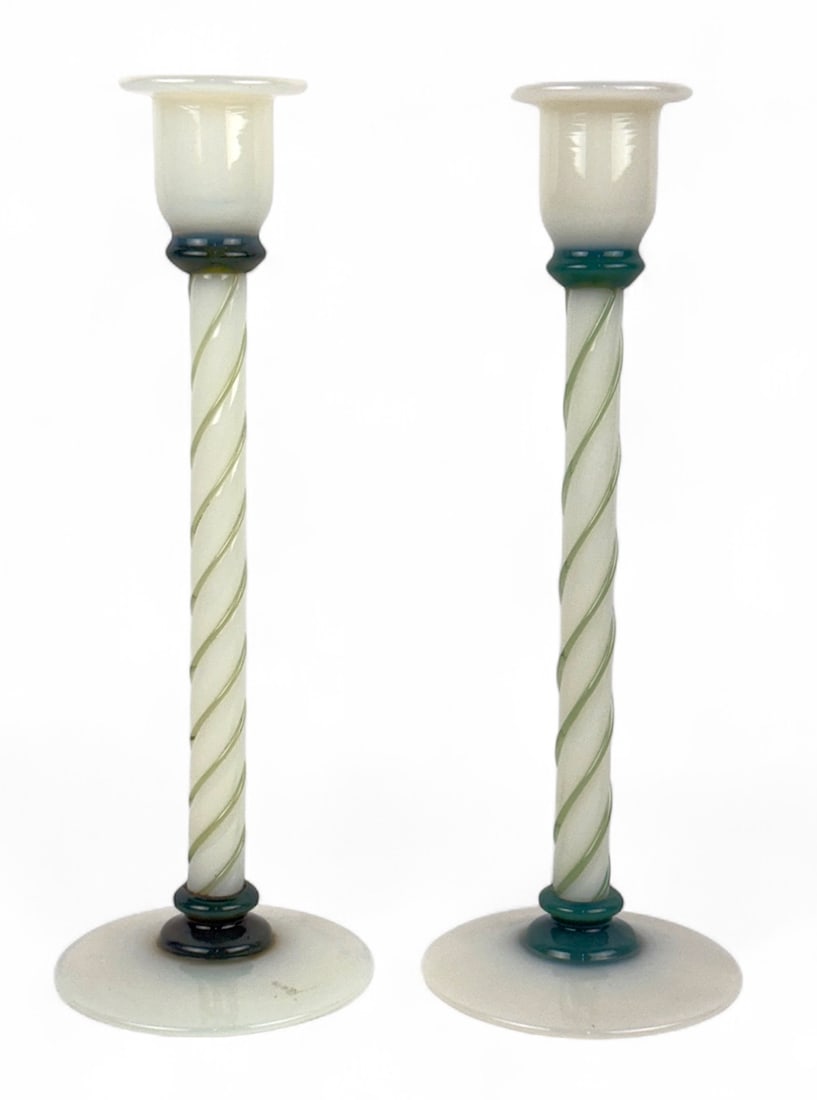 Pair Of Fry Foval Jade Twist Candlesticks (A) (1 of 3)