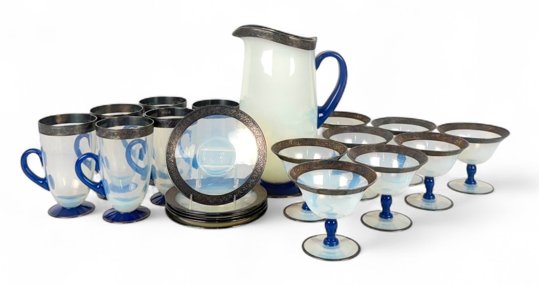(20pc) Fry Foval Delft Blue Silver Accented Lemonade Set (1 of 6)