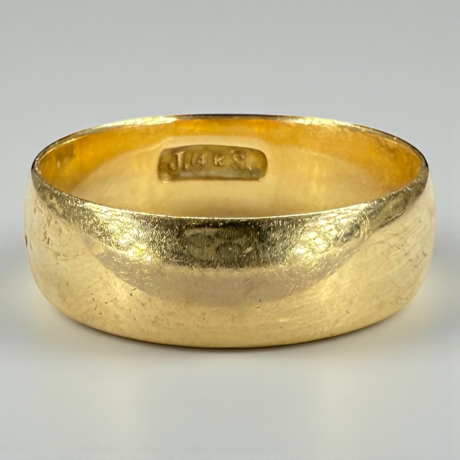 Antique 14K Yellow Gold Band: Inscribed in the interior and dated 1905 Size: 8 3/4 Weight: 4.1g Condition: Good with surface scratches and nicks consistent with age and use