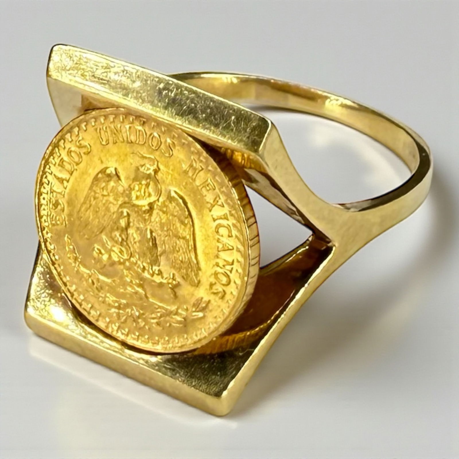 14K Gold Ring w/ Mexican 2 Peso Gold Coin (A) (1 of 4)