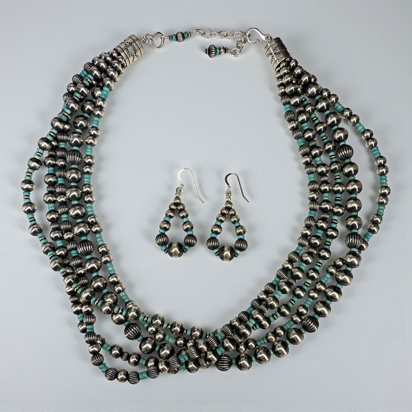 Geneva Apachito Sterling Turquoise Necklace & Earring Set (1 of 4)