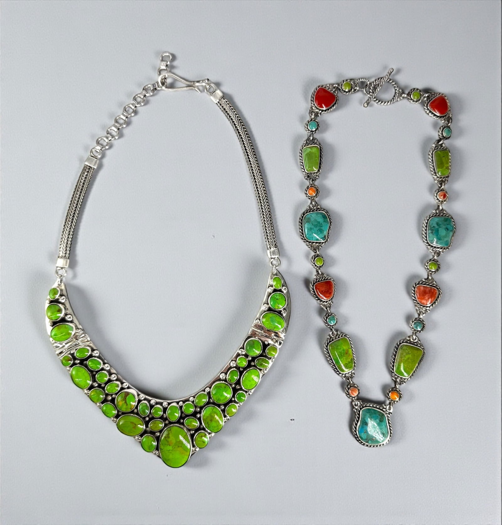 (2pc) Sterling Silver Turquoise & Coral Necklaces (1 of 5)