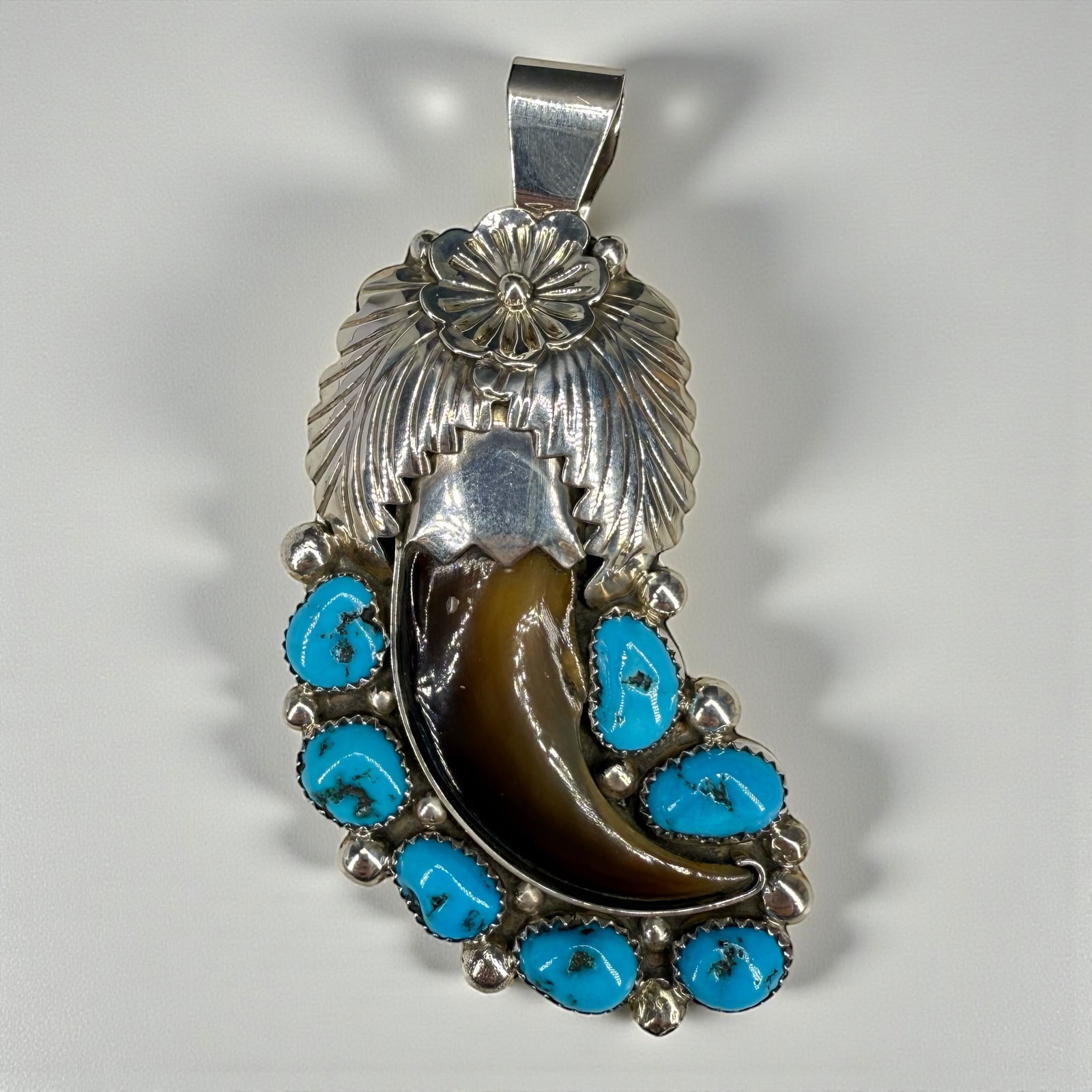 A. Bahe Sterling SIlver Turquoise & Bear Claw Pendant (1 of 2)